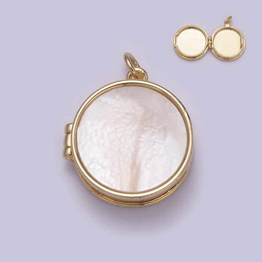 Pearl locket charm necklace 14k gold filled round locket for photo necklace • pearl jewelry supply w-192
