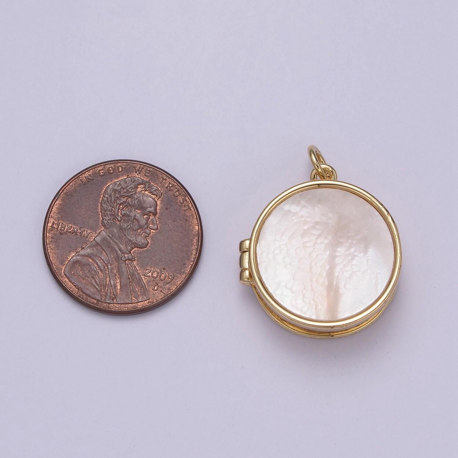 Pearl locket charm necklace 14k gold filled round locket for photo necklace • pearl jewelry supply w-192