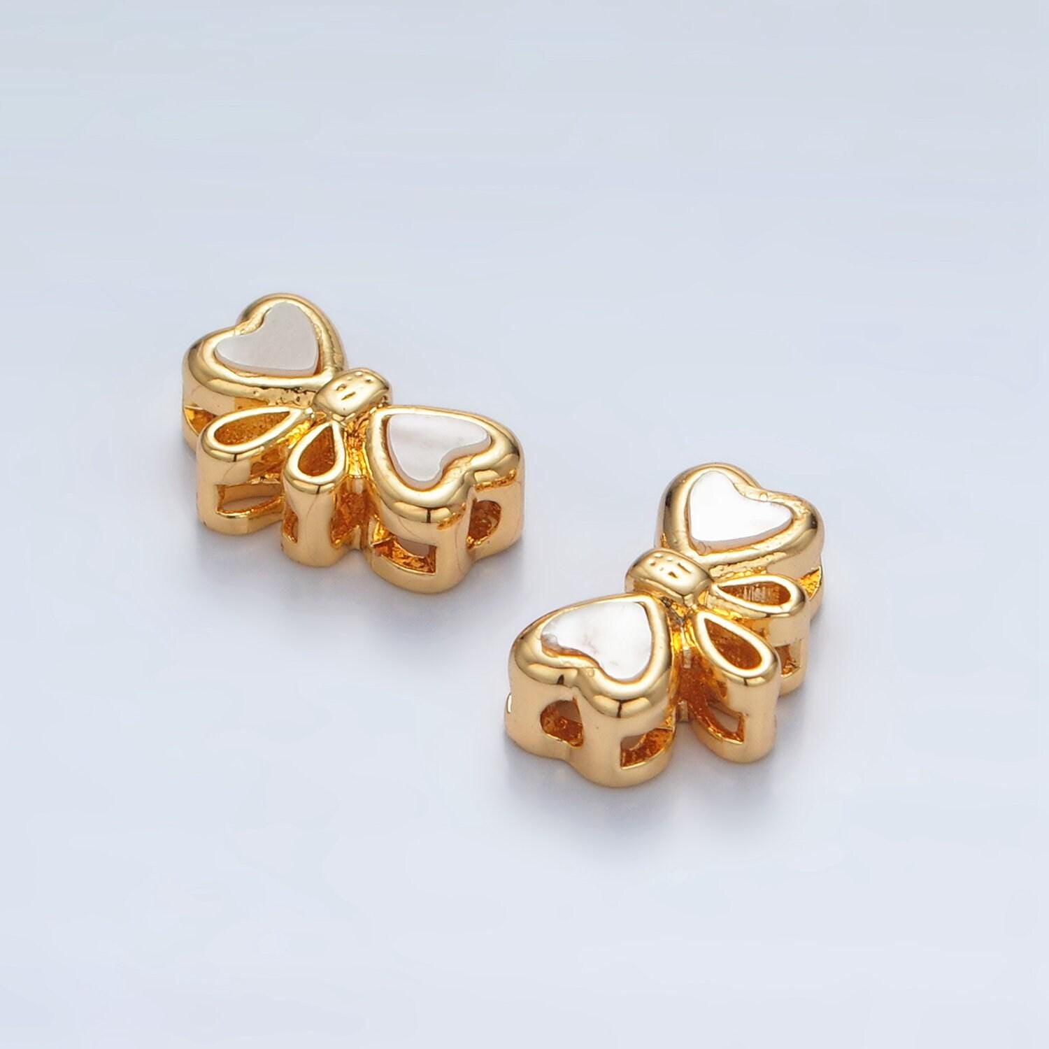 24k gold filled shell pearl mini bow bead 10mm | b-382