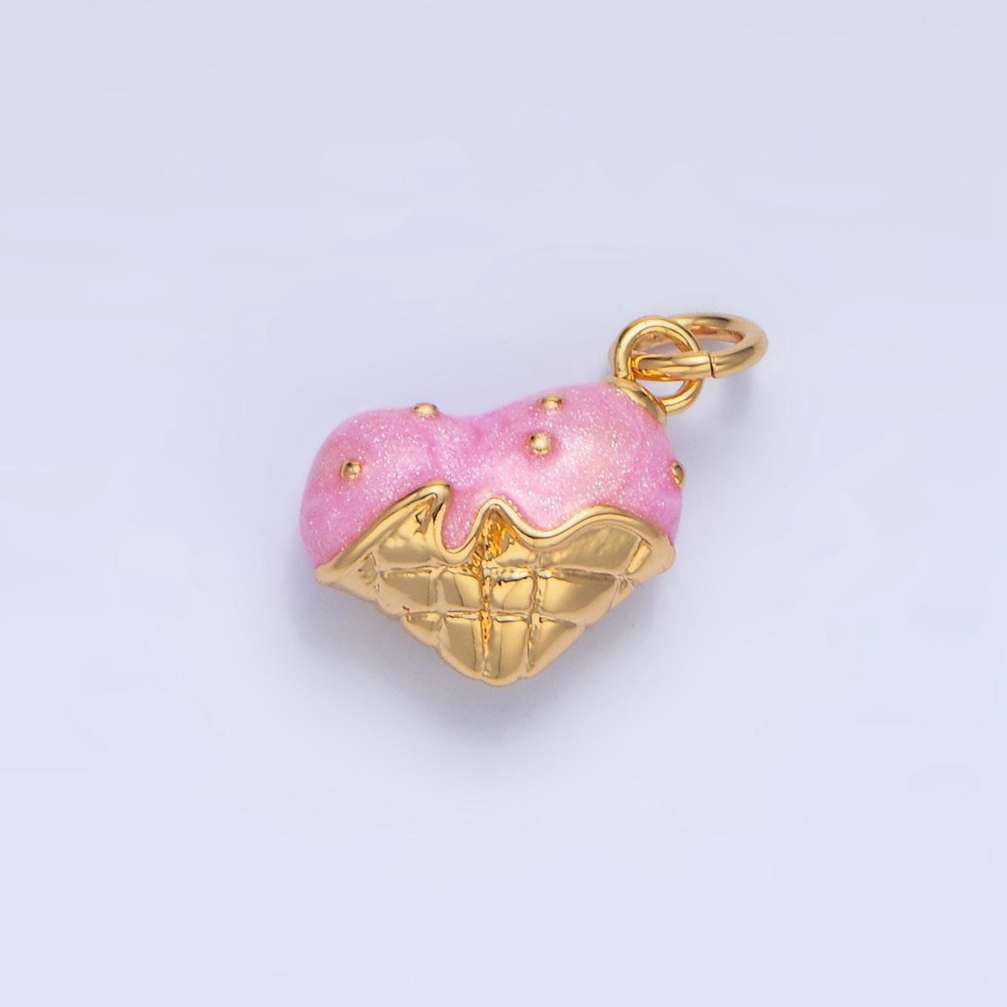 Pink heart shaped ice cream 24k gold filled enamel charm | x-835