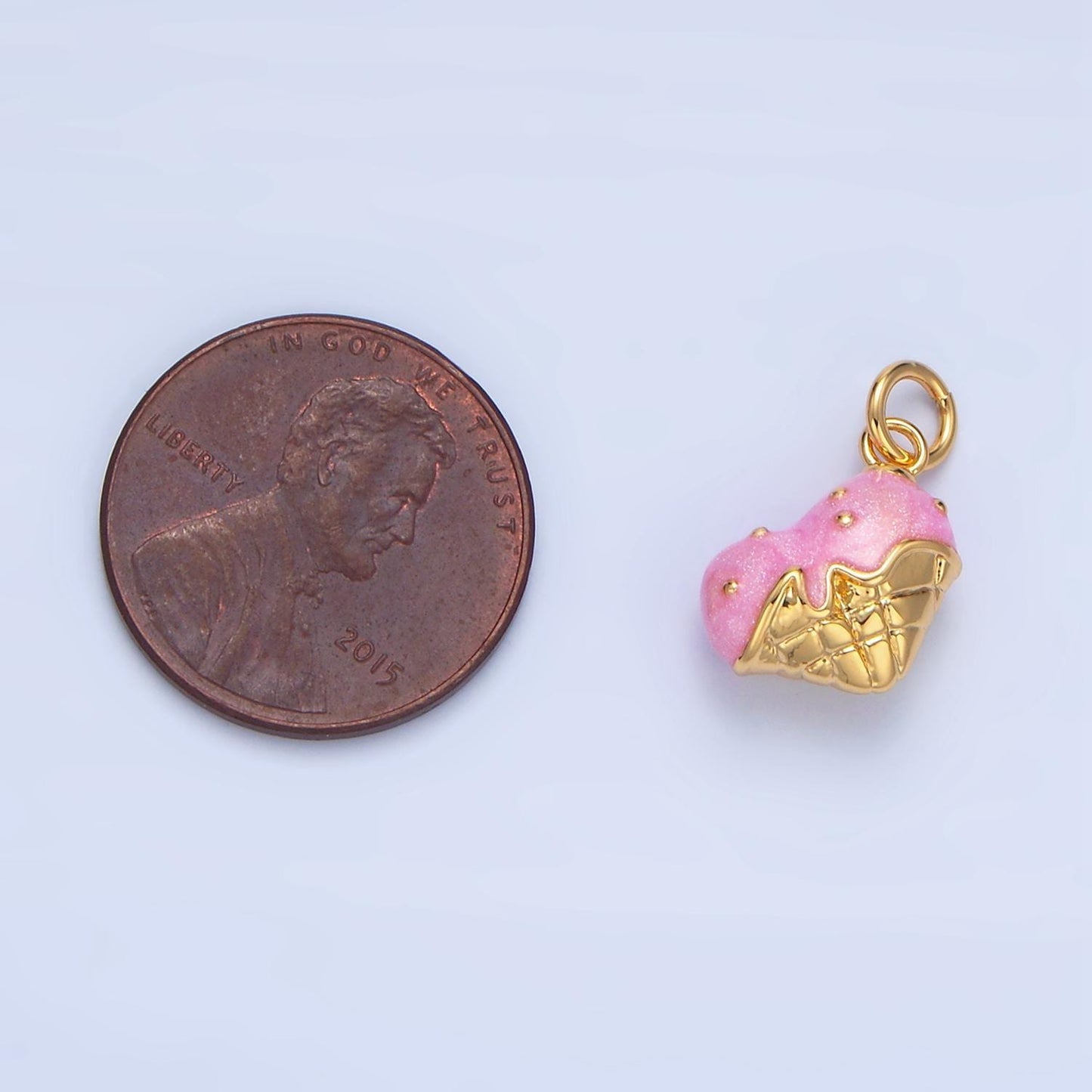 Pink heart shaped ice cream 24k gold filled enamel charm | x-835