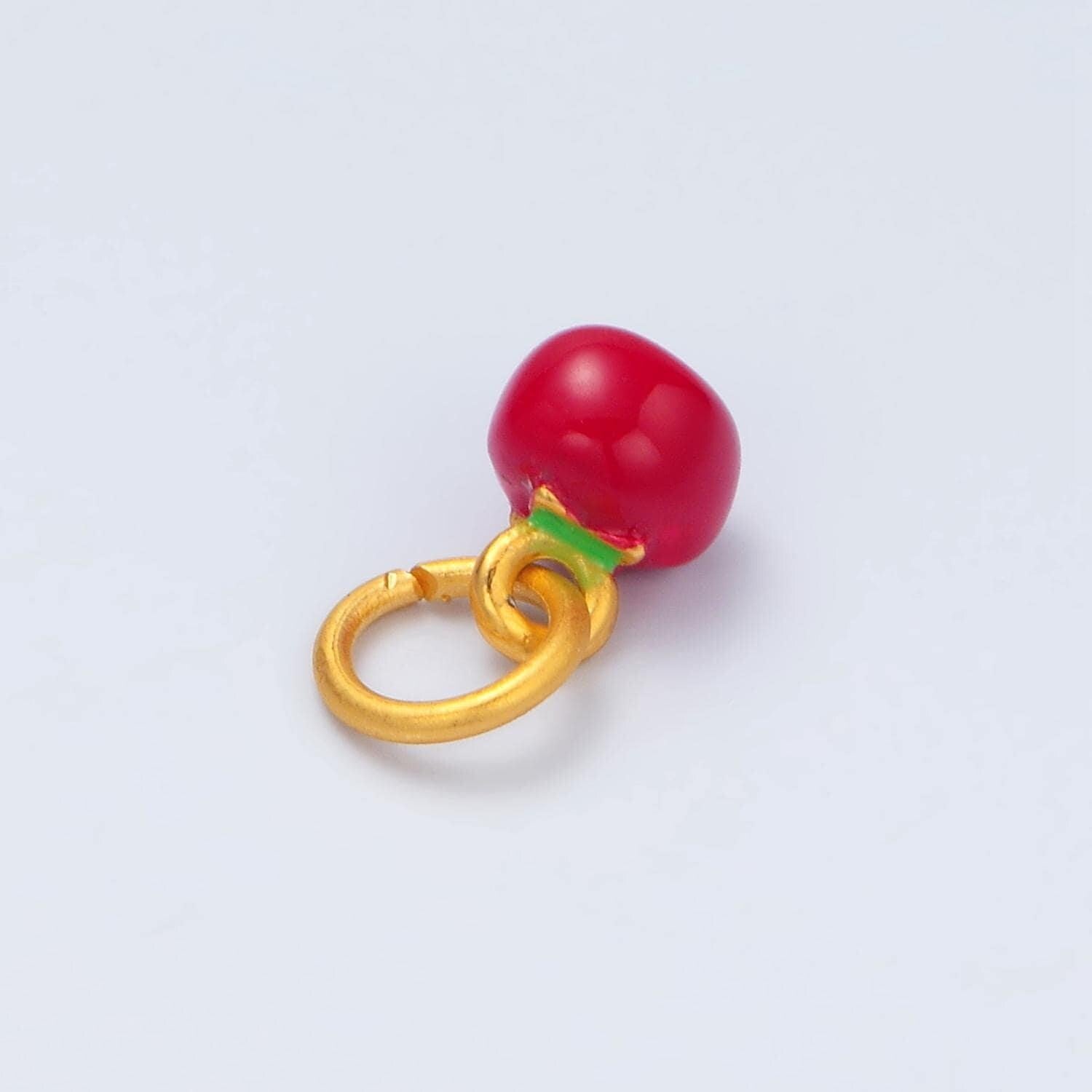 24k gold filled mini 6mm red enamel tomato food charm | m-141