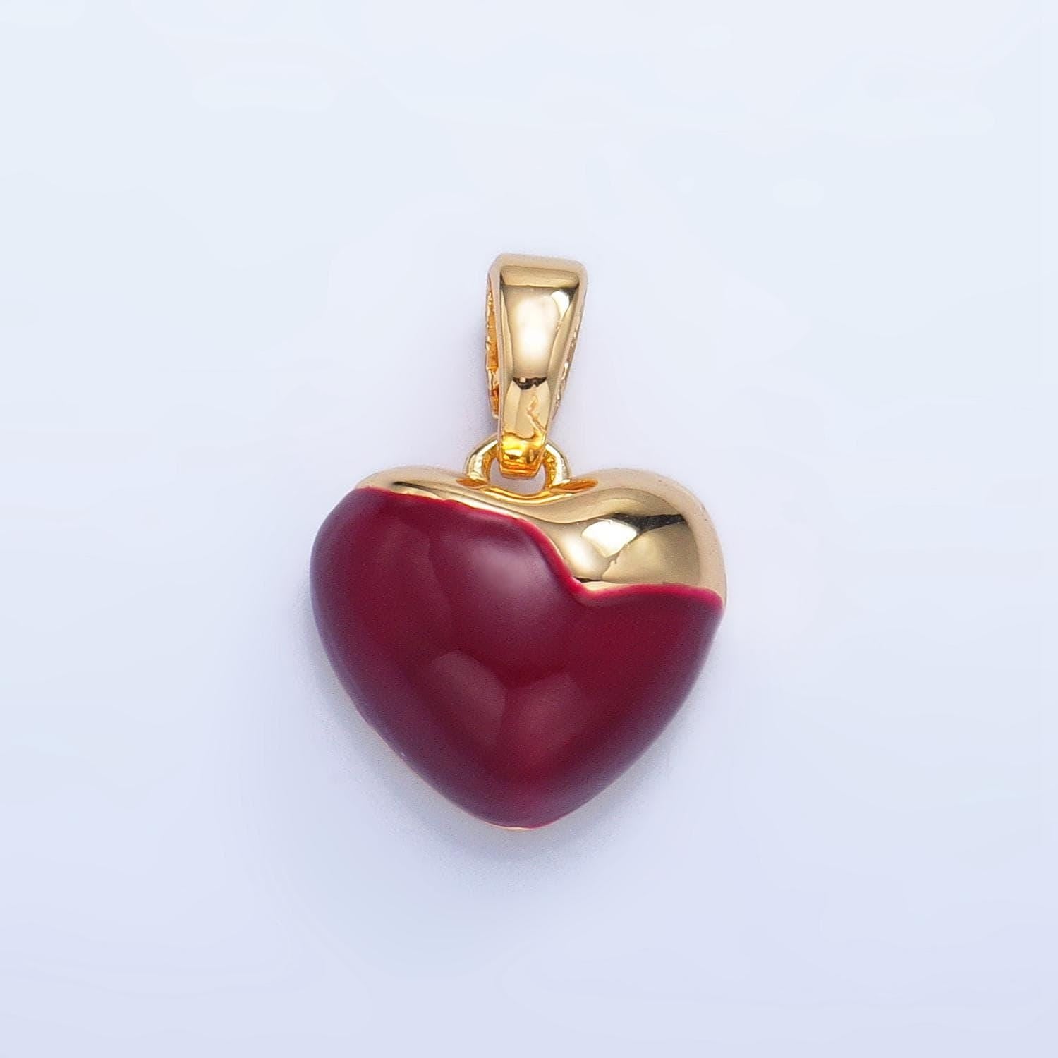 Red enamel heart charm 24k gold filled heart pendant | aa1023