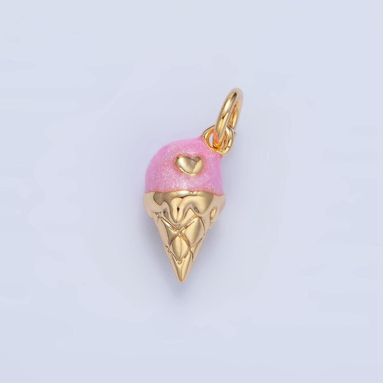 Pink ice cream cone 24k gold filled food charm | x-834