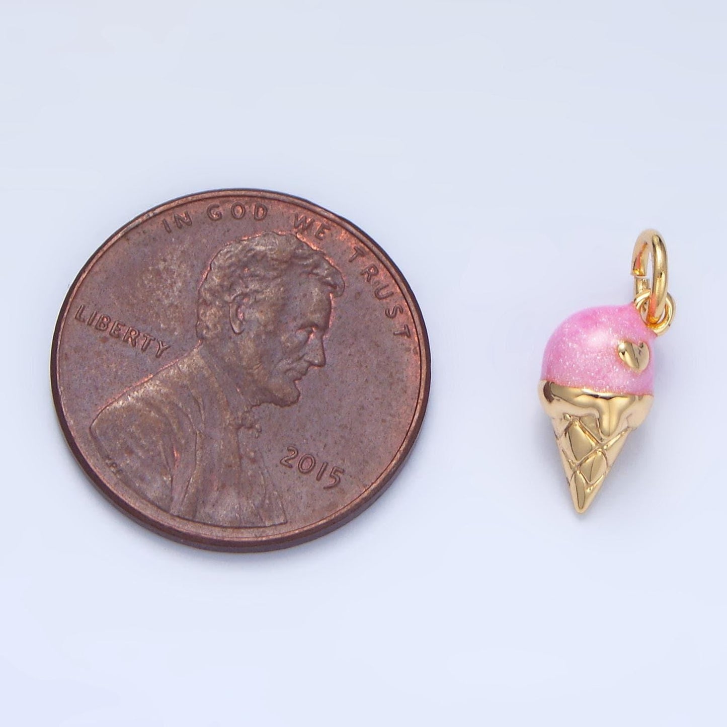 Pink ice cream cone 24k gold filled food charm | x-834