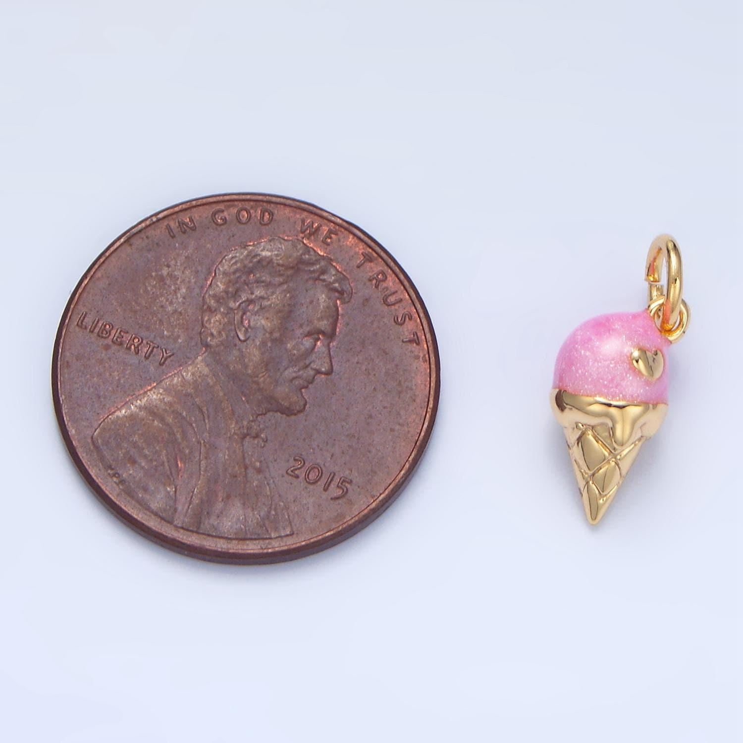 Pink ice cream cone 24k gold filled food charm | x-834