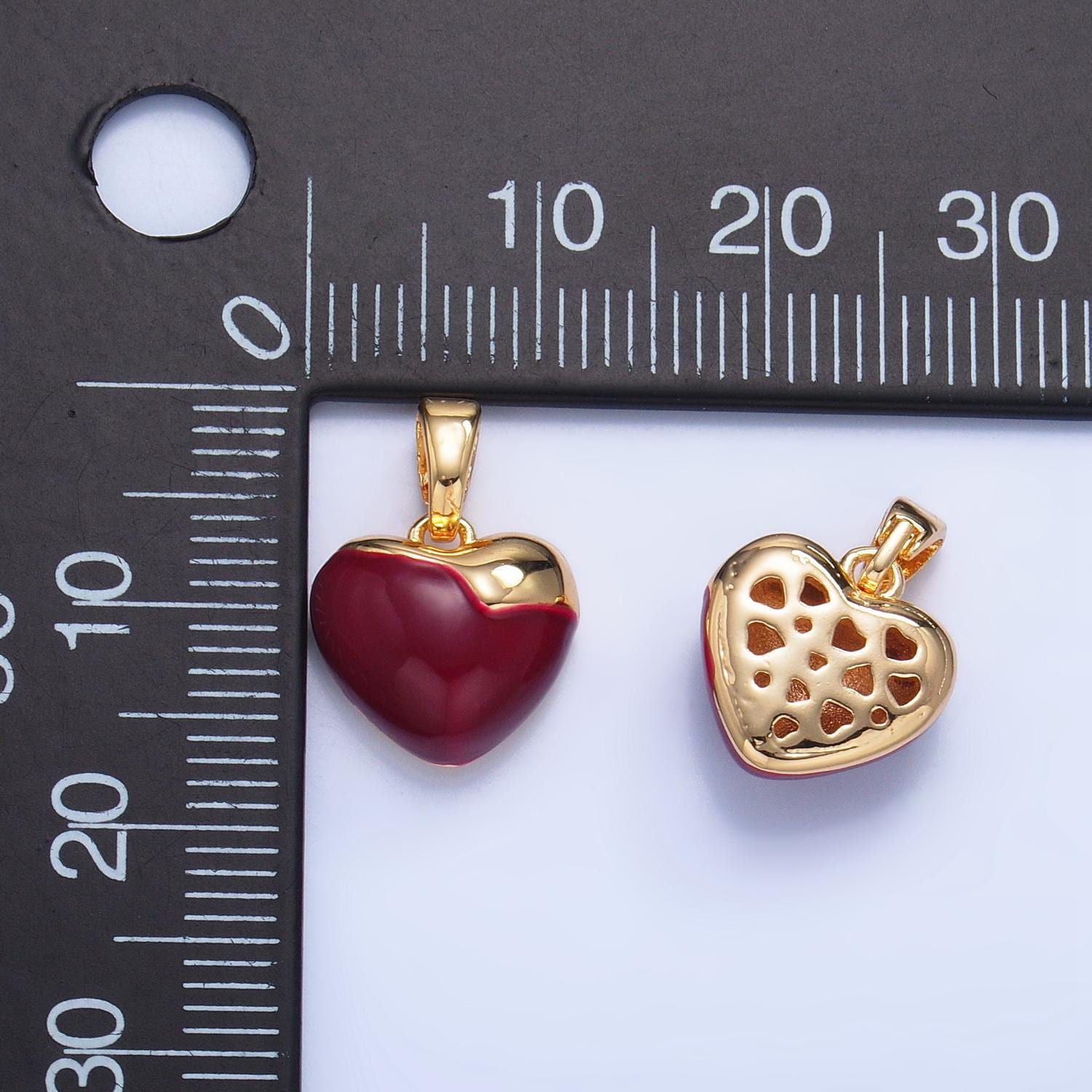 Red enamel heart charm 24k gold filled heart pendant | aa1023