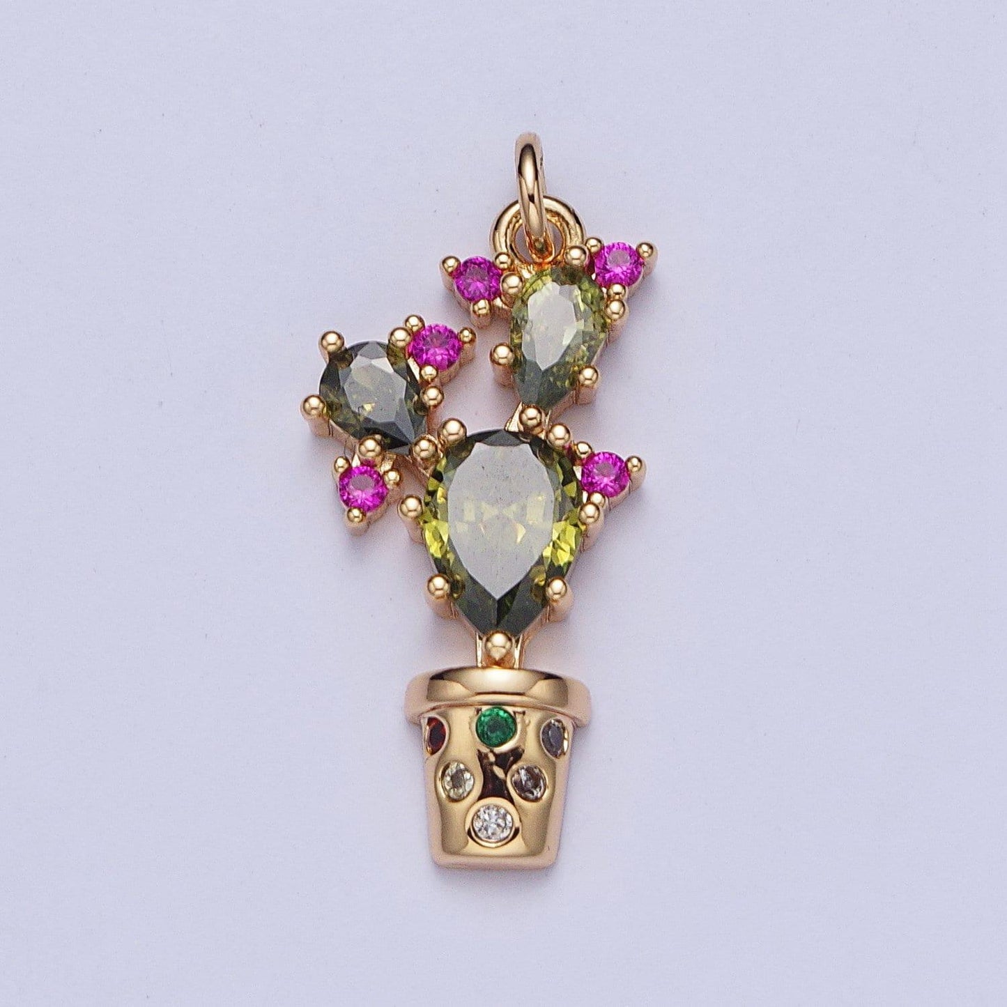 Dainty cz potted cactus pendant, 16k gold filled colored micro pave cubic zirconia stones cacti charms for jewelry diy making | ag-091