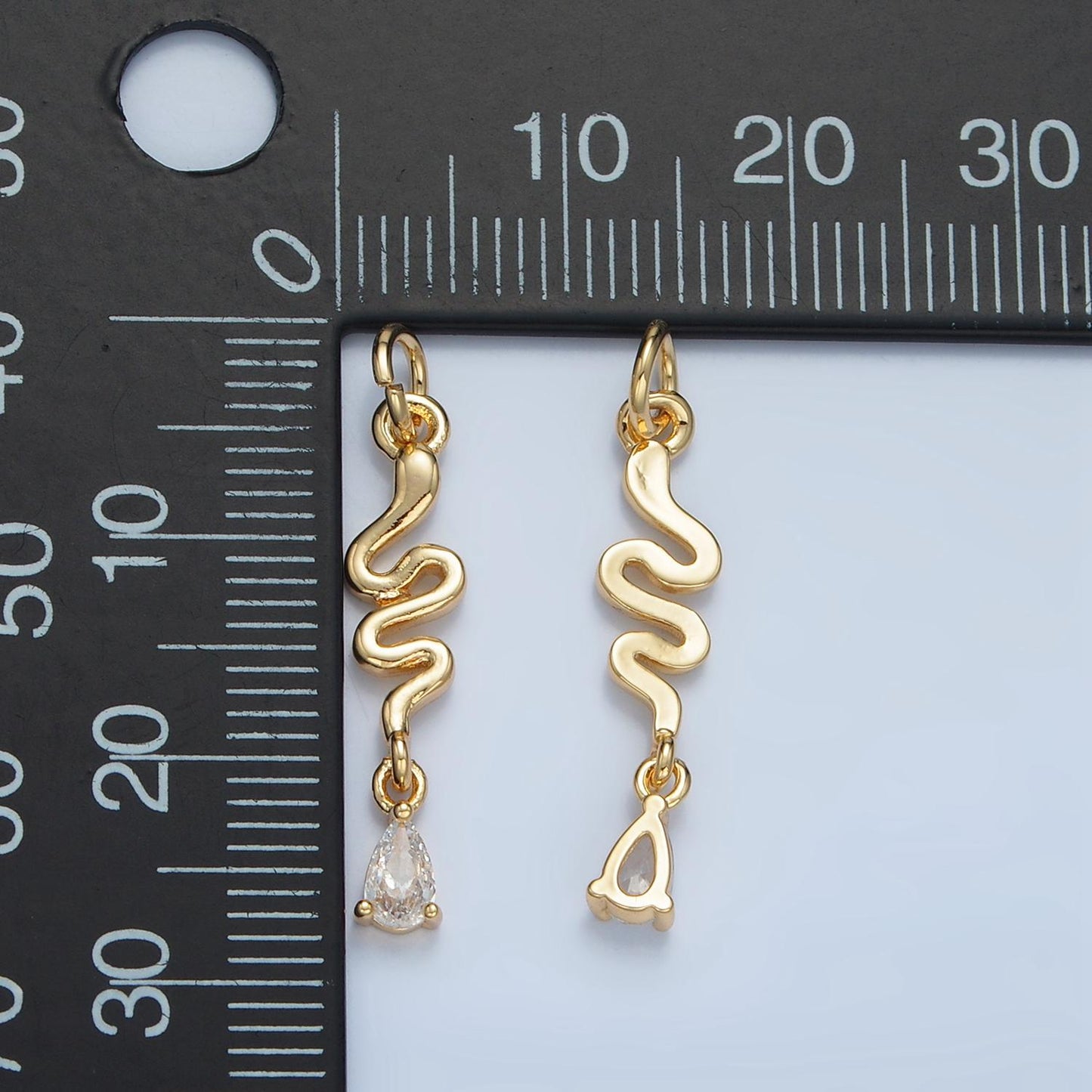Slithering snake teardrop cz tail 24k gold filled animal charm | e-781