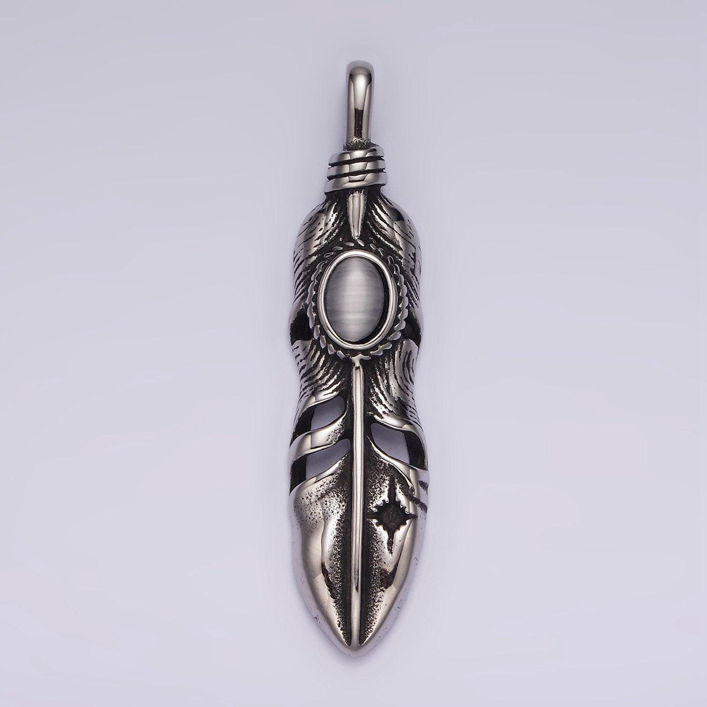 Stainless steel 49mm big feather, big pendant | p-870