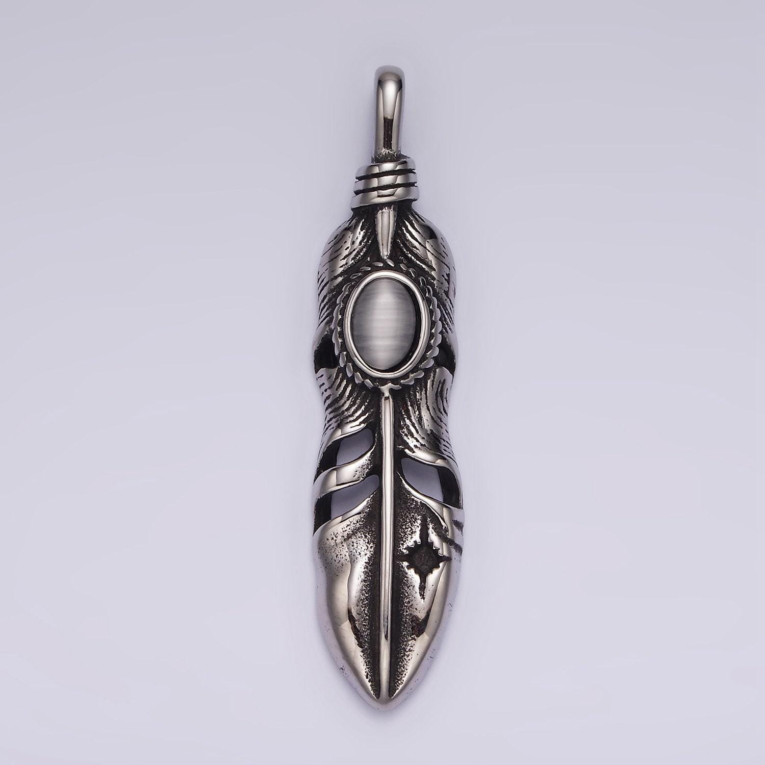 Stainless steel 49mm big feather, big pendant | p-870