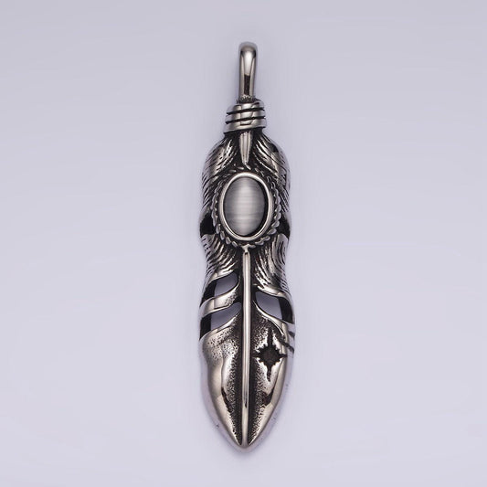 Stainless steel 49mm big feather, big pendant | p-870