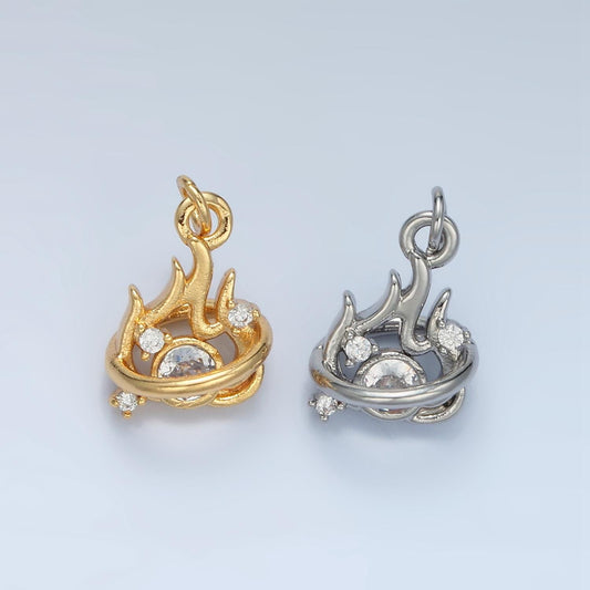 Mini 3d fire in gold & silver cz paved nature charms | e-379