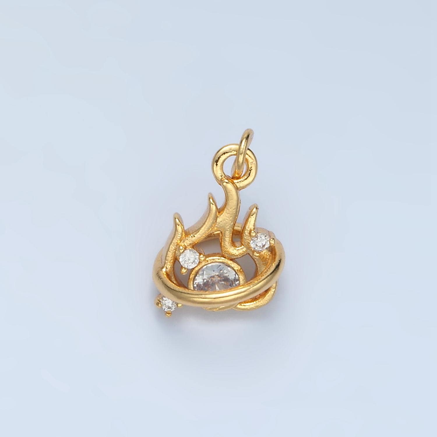 Mini 3d fire in gold & silver cz paved nature charms | e-379