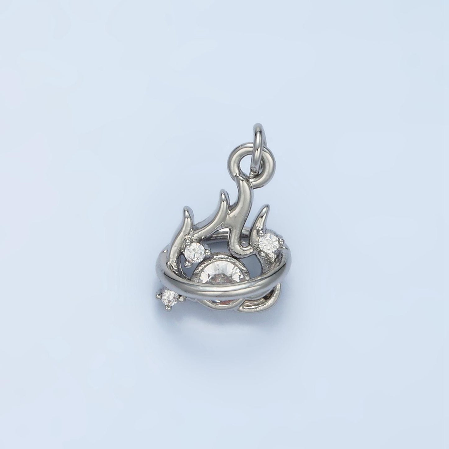 Mini 3d fire in gold & silver cz paved nature charms | e-379