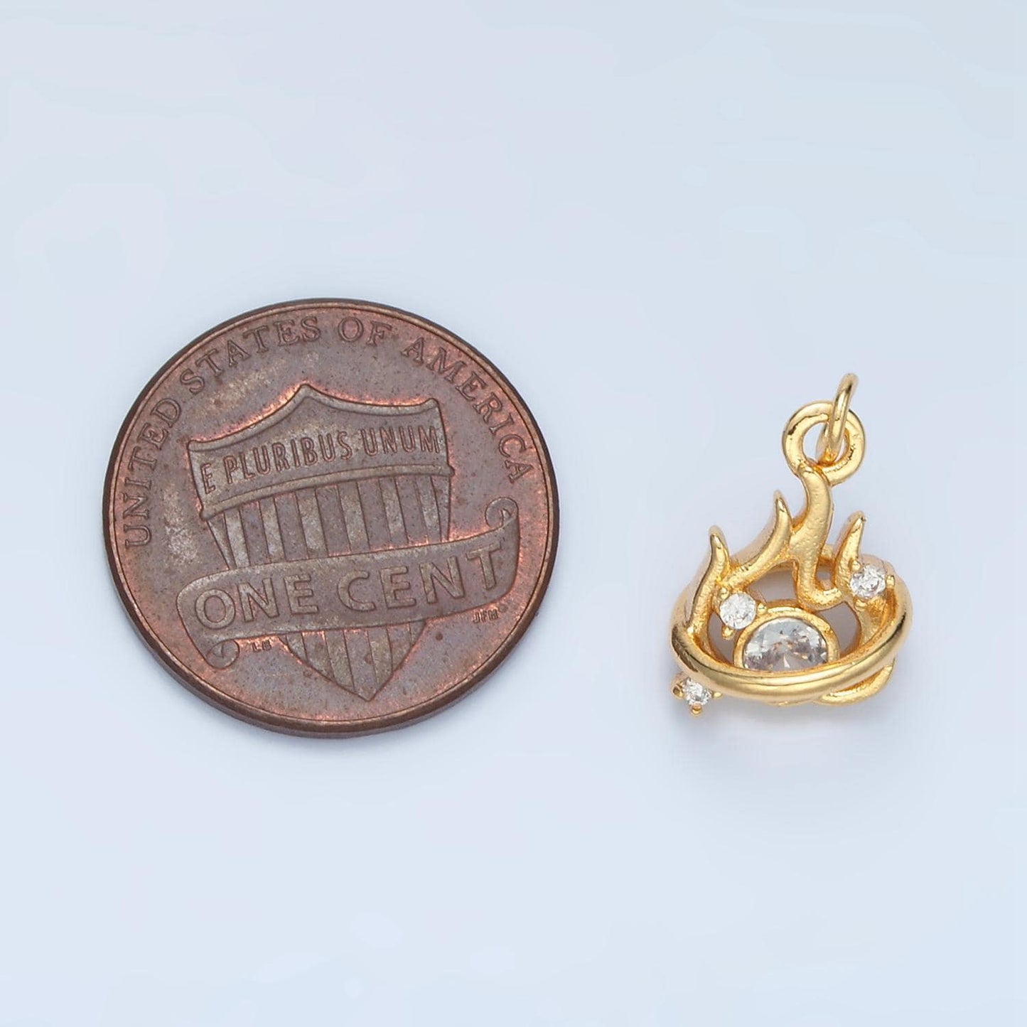 Mini 3d fire in gold & silver cz paved nature charms | e-379
