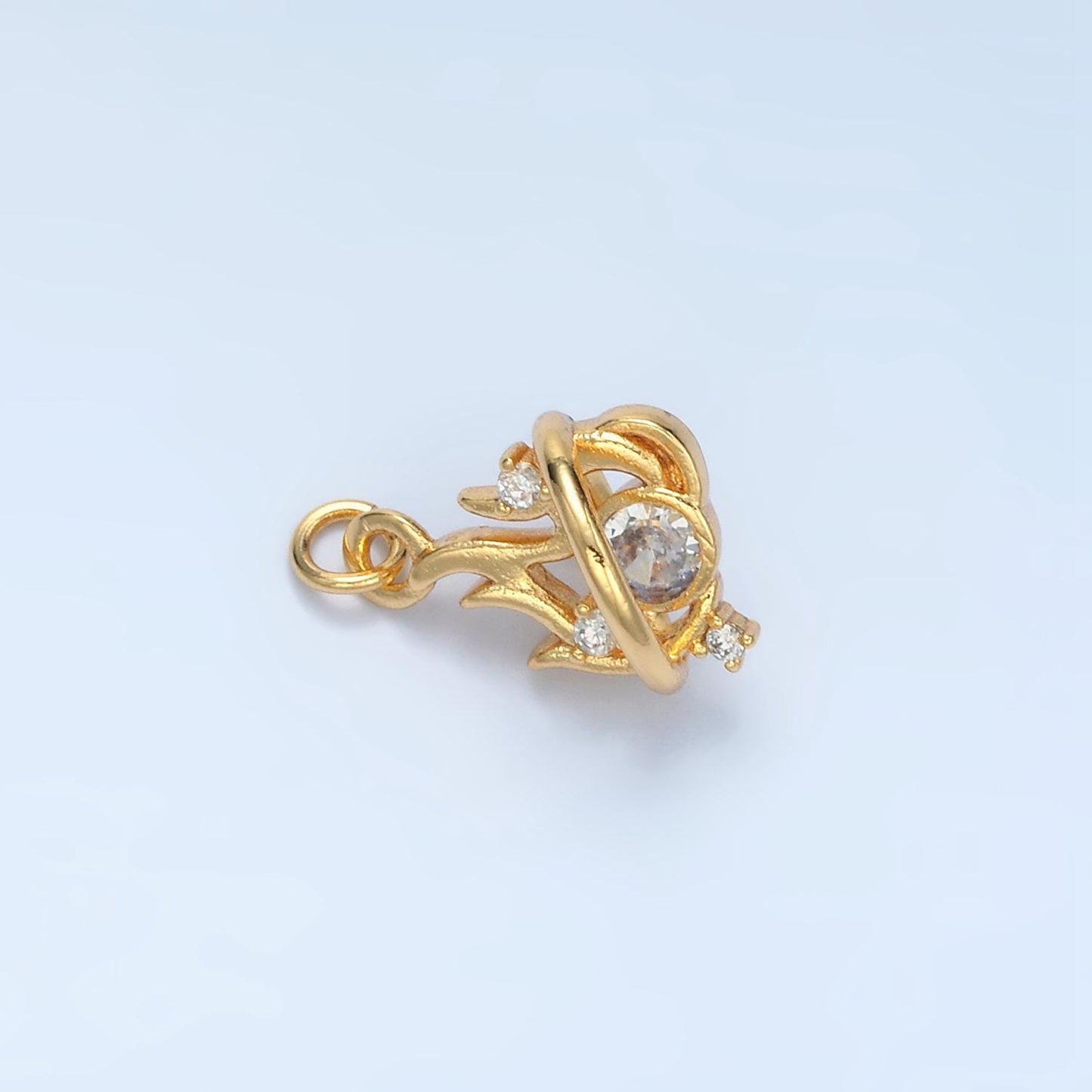 Mini 3d fire in gold & silver cz paved nature charms | e-379