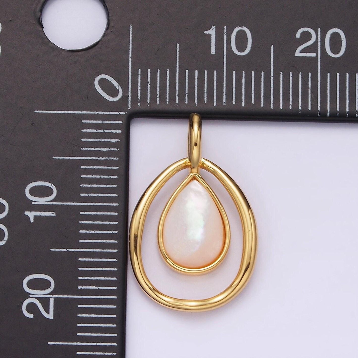14k gold filled shell pearl teardrop double bezel open pendant | n1804