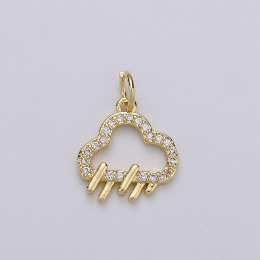 Raindrop 24k gold micro pave cz charm hanger micro cubic charm rainy, cloudy, storm pendant bracelet necklace supply chgf-1789