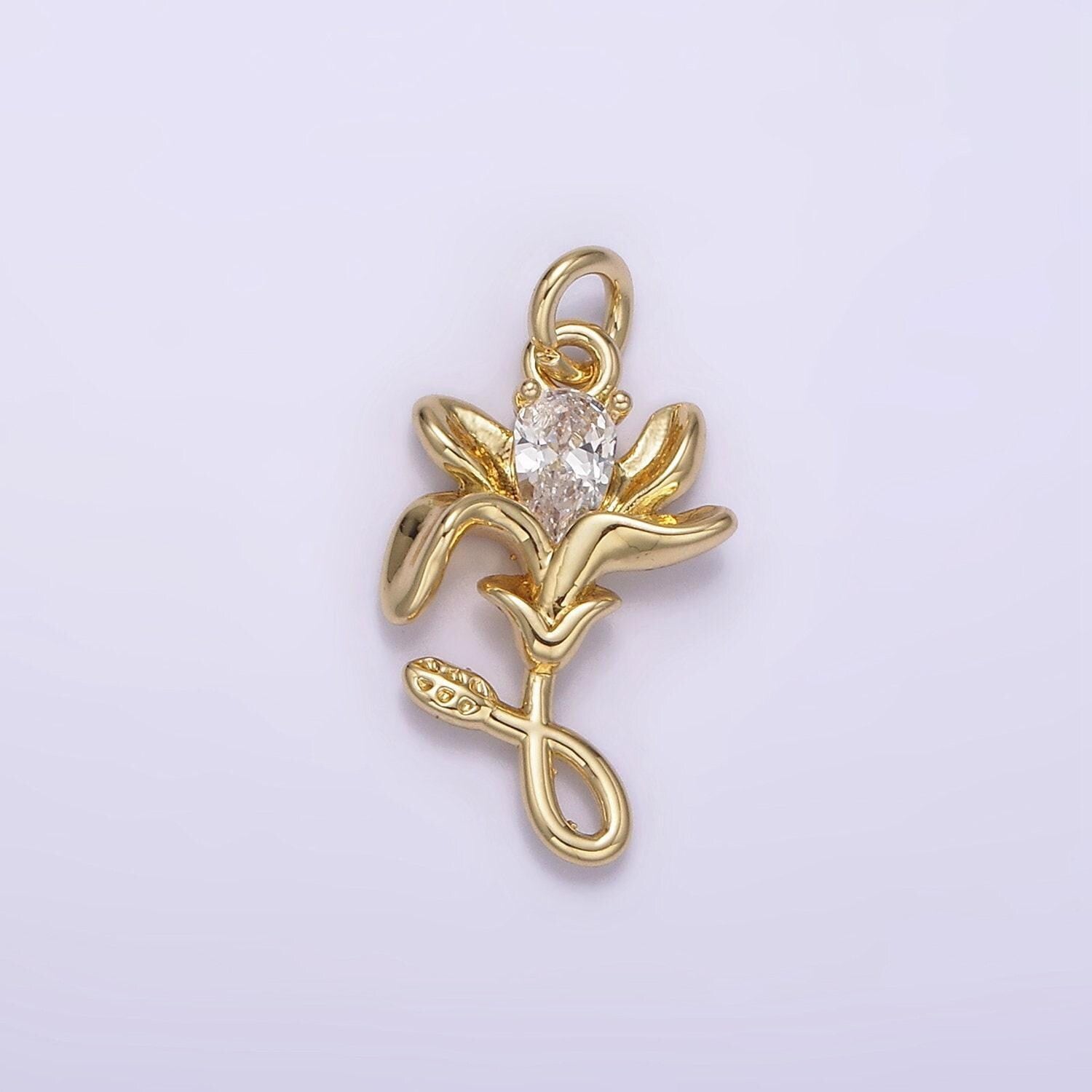 14k gold filled clear teardrop cz lily flower nature charm | ag256