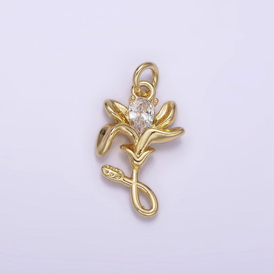 14k gold filled clear teardrop cz lily flower nature charm | ag256