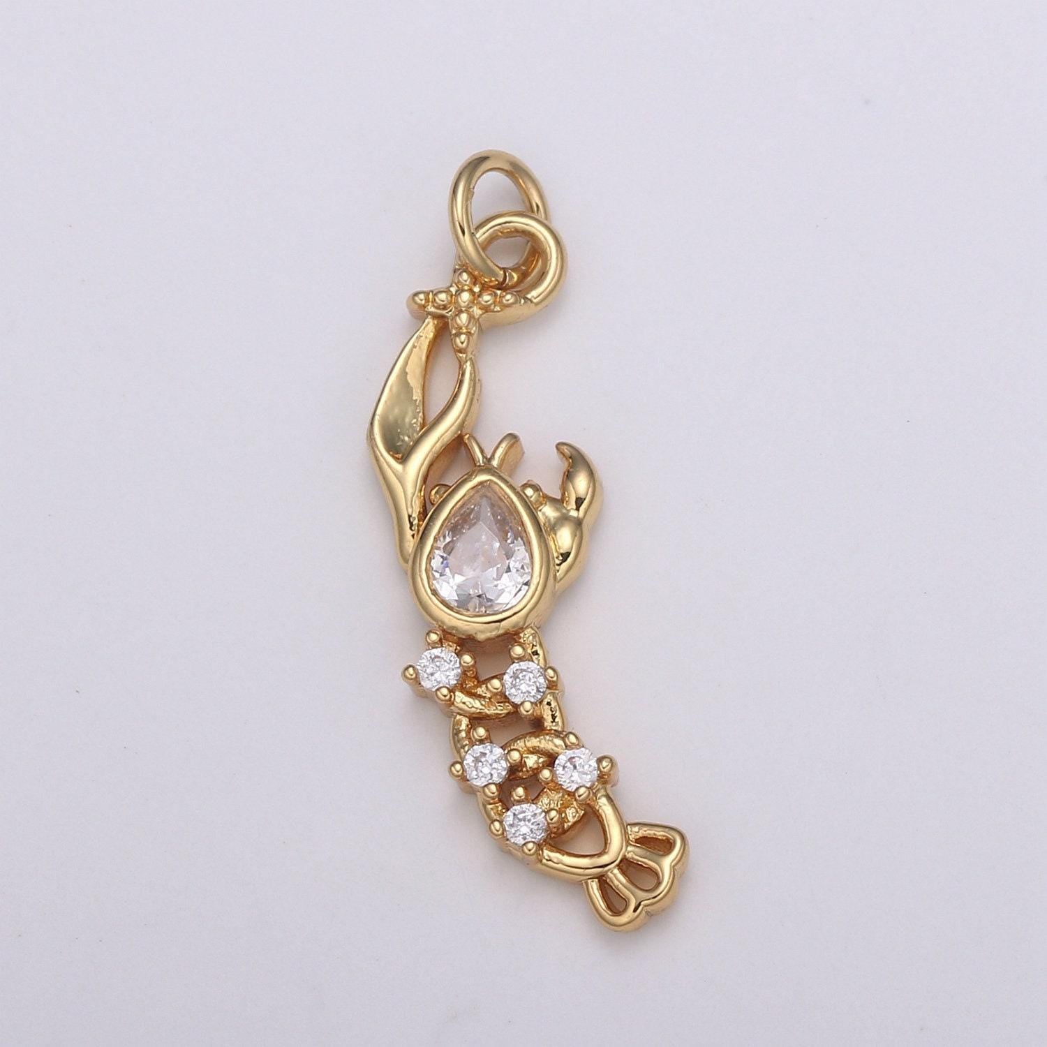 Pear cut pave gold lobster charm, shrimp bracelet charm,necklace charm, earring charm, ocean jewelry, underwater animal, e-197