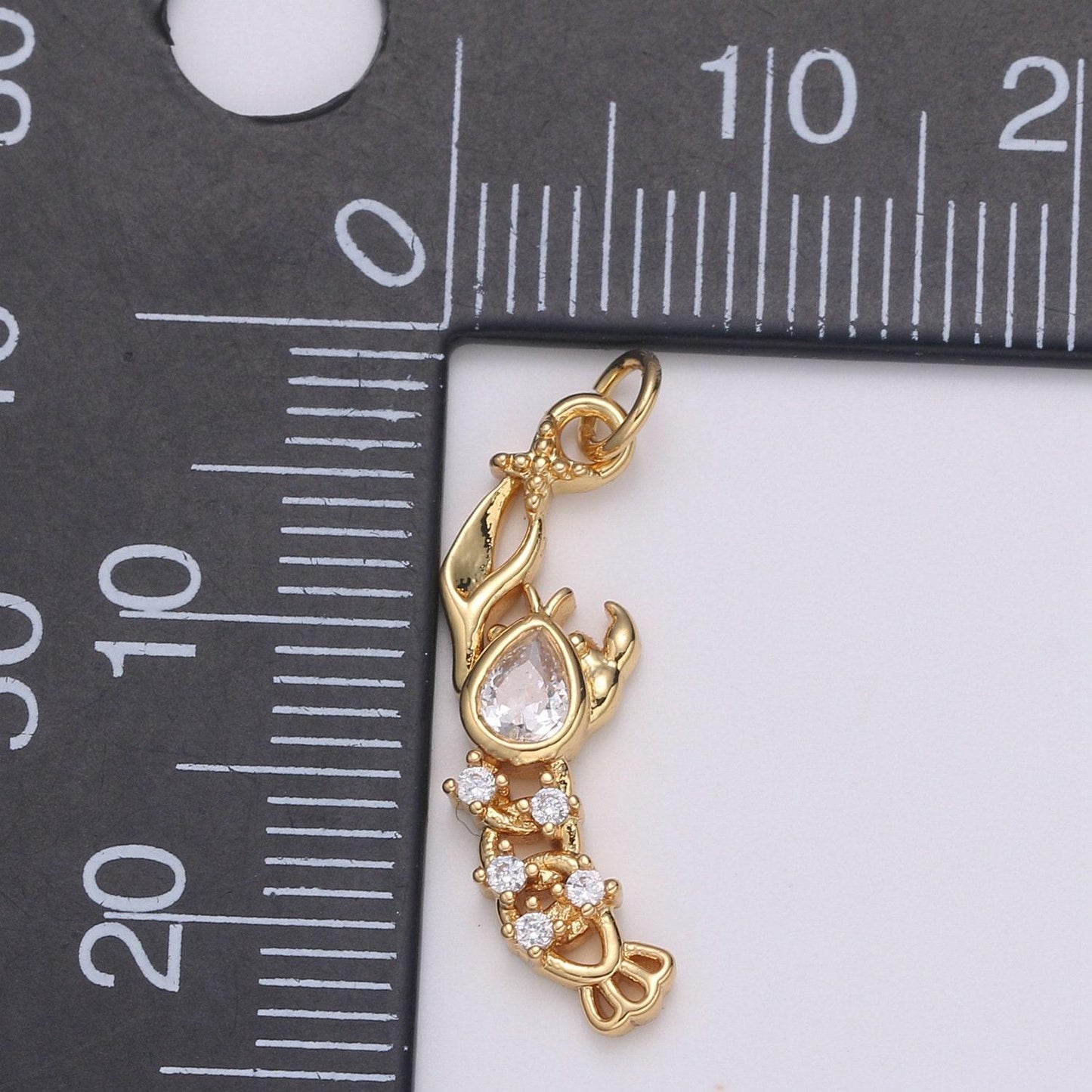 Pear cut pave gold lobster charm, shrimp bracelet charm,necklace charm, earring charm, ocean jewelry, underwater animal, e-197