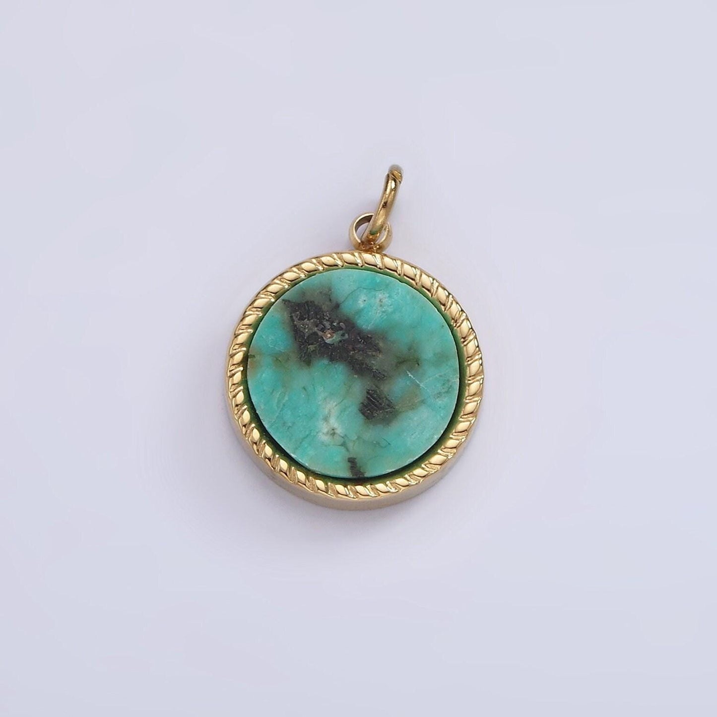 Stainless steel lapis lazuli, sunstone, zoisite, tourmaline, aventurine braided round charm in gold & silver | p698 - p707