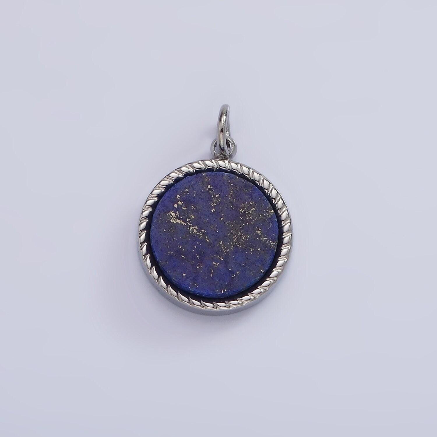 Stainless steel lapis lazuli, sunstone, zoisite, tourmaline, aventurine braided round charm in gold & silver | p698 - p707