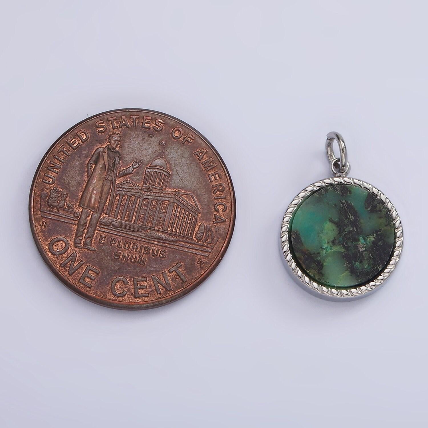 Stainless steel lapis lazuli, sunstone, zoisite, tourmaline, aventurine braided round charm in gold & silver | p698 - p707