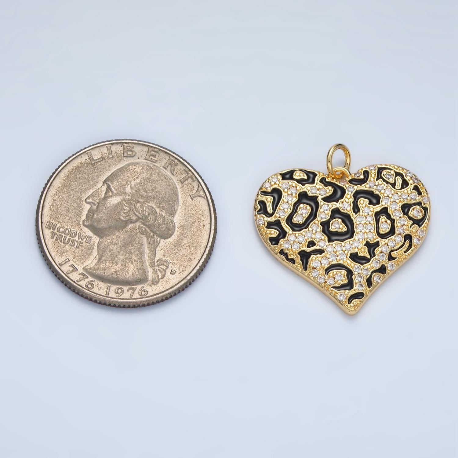 Dainty 14k gold filled leopard panther charm heart micro pave pendant for diy jewelry making gold animal jewelry m911