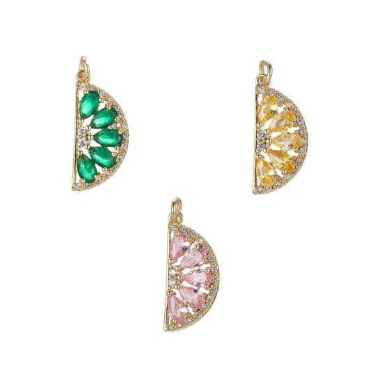 1x gold watermelon charm baguette cubic half circle oval pendant dangle charms for necklace earring supply component e851