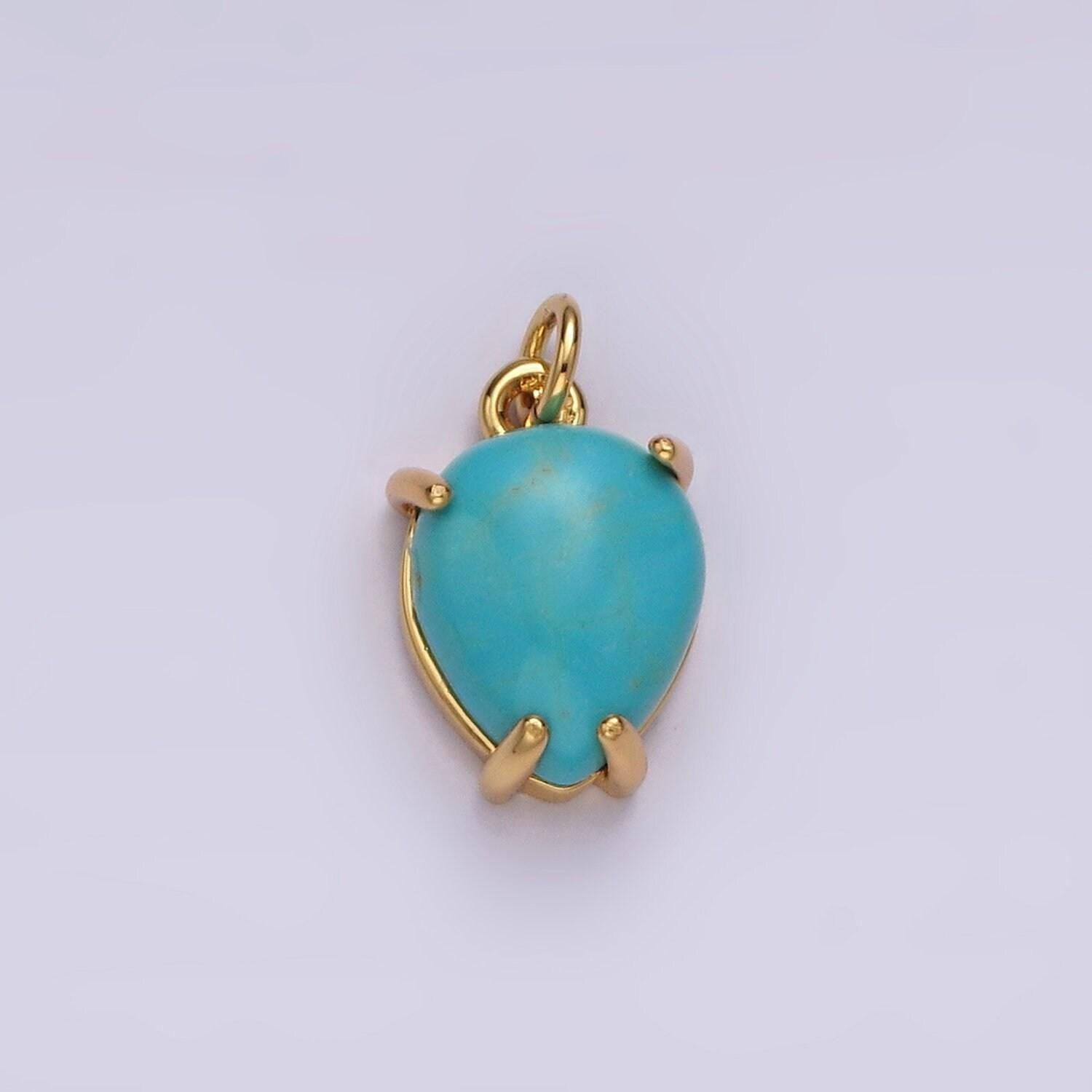 14k gold filled 13mm teardrop turquoise gemstone charm | ac783