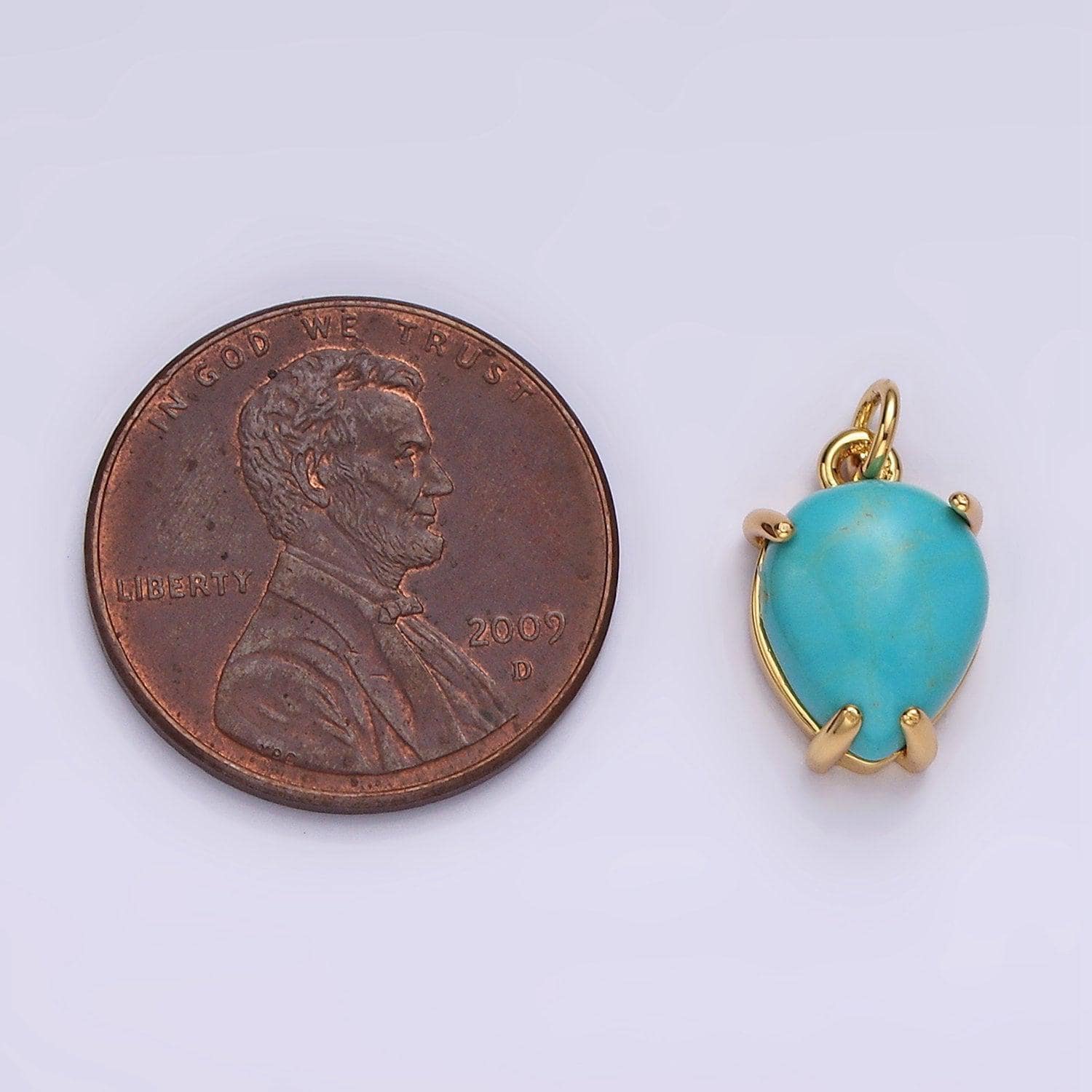 14k gold filled 13mm teardrop turquoise gemstone charm | ac783