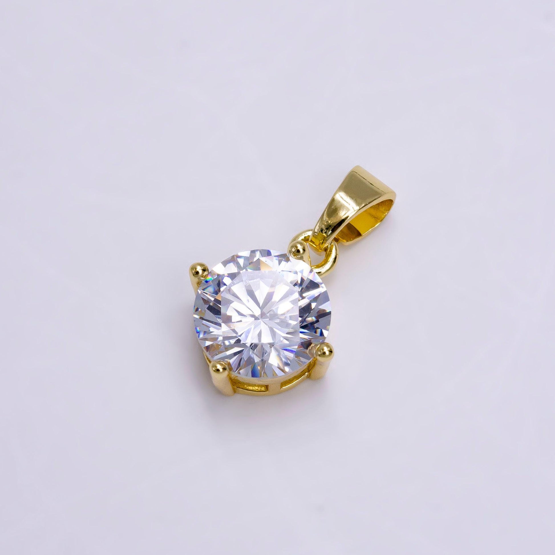 14k gold filled clear round cz minimalist solitaire pendant | n1455
