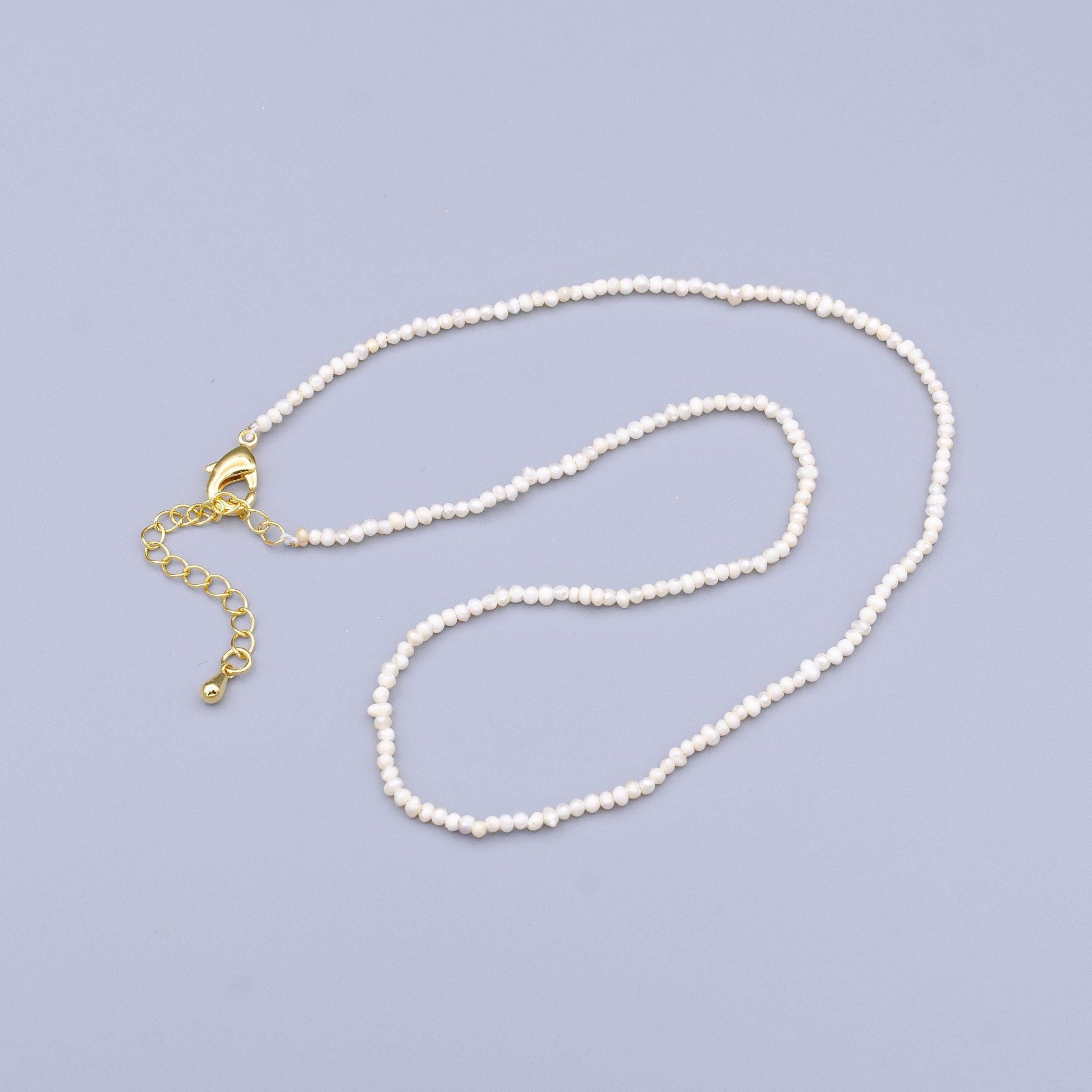 Dainty 2mm white freshwater pearl seeds 15 inch choker necklace | wa-1501