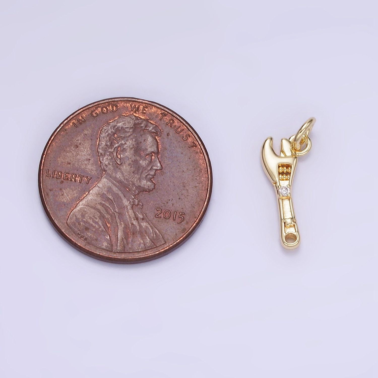 Mini gold wrench charm spanner pendant gold mechanic charm cool charm w557