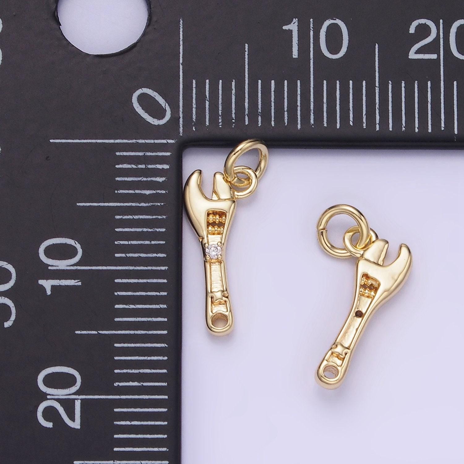 Mini gold wrench charm spanner pendant gold mechanic charm cool charm w557