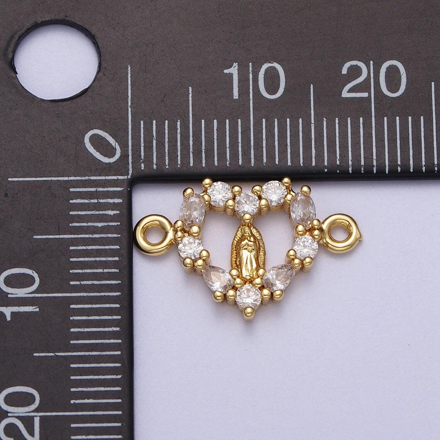 Mini gold filled pave cz virgin mary charm connector lady guadalupe heart link connector for bracelet y637