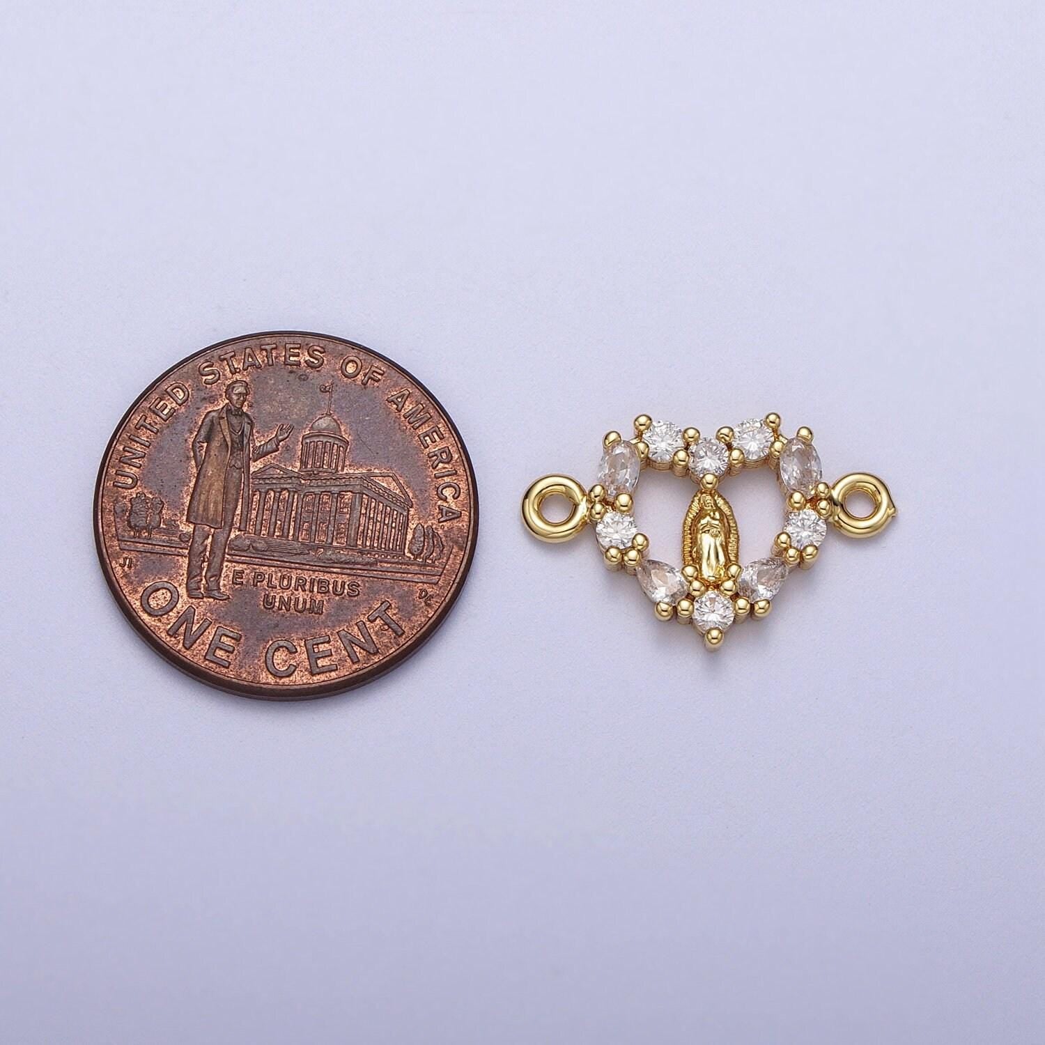 Mini gold filled pave cz virgin mary charm connector lady guadalupe heart link connector for bracelet y637