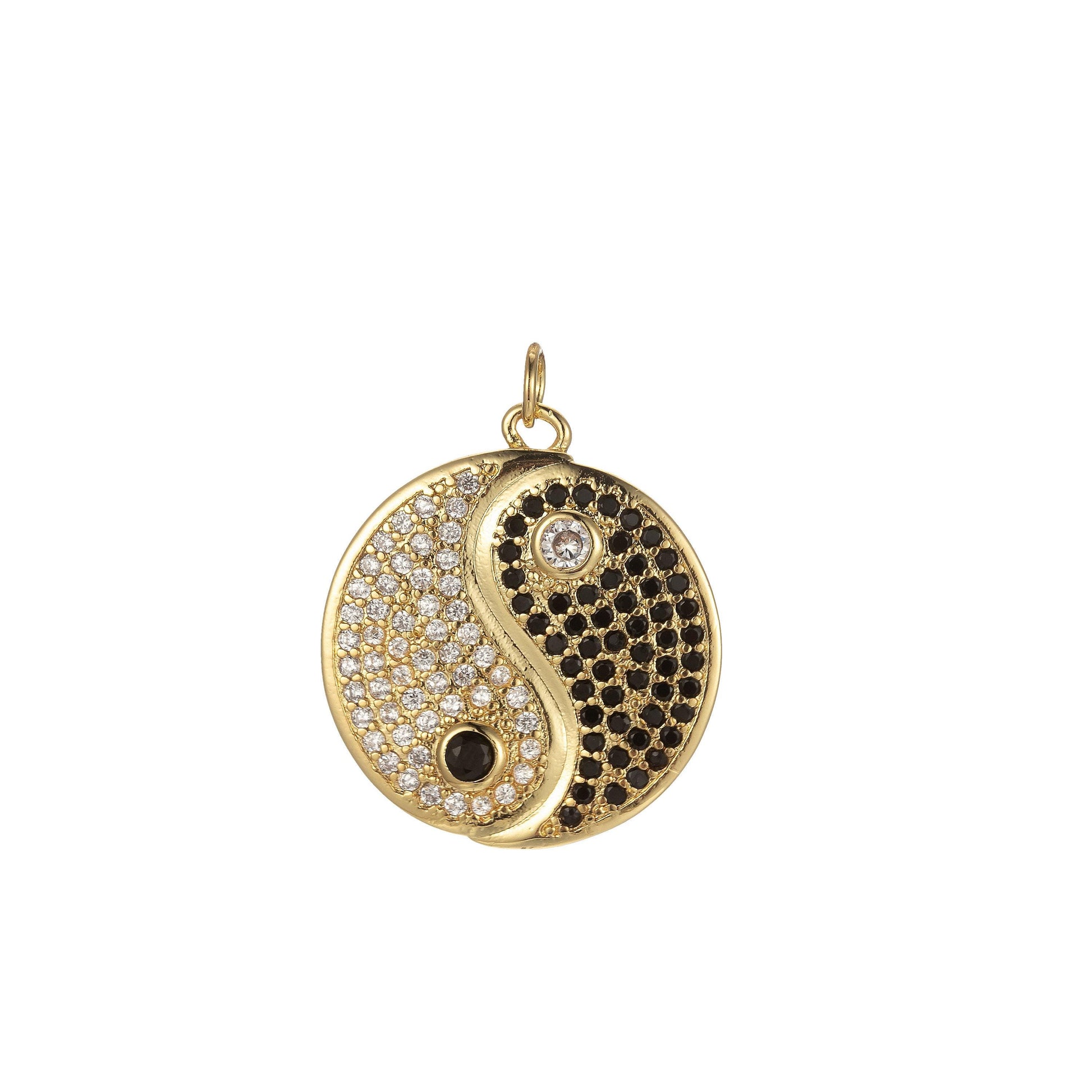 Gold yin yang dainty pendant, micro pave yin and yang charm, black white blue pink cz mini charm, add on charm bracelet necklace, e-870
