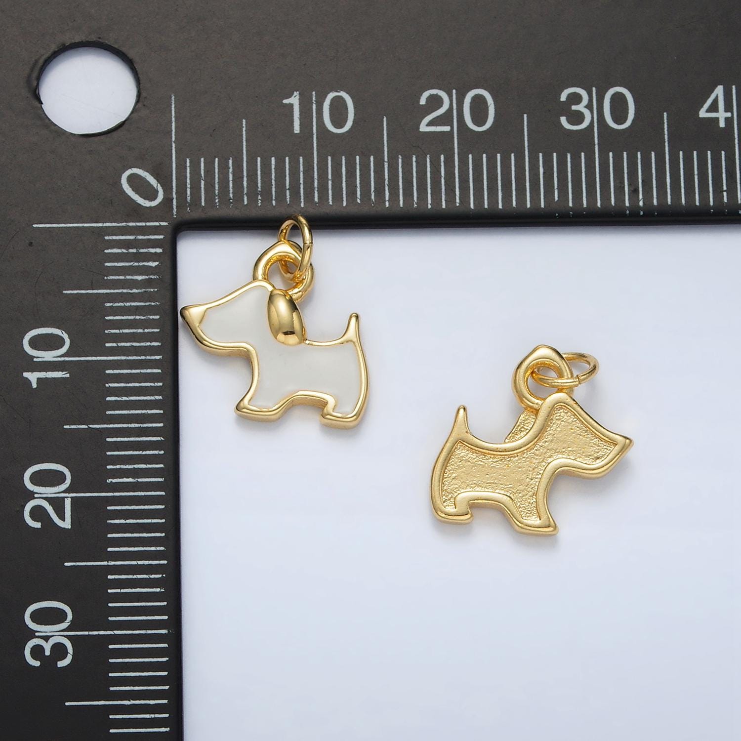 24k gold filled white enamel dog mini charm | ac-099