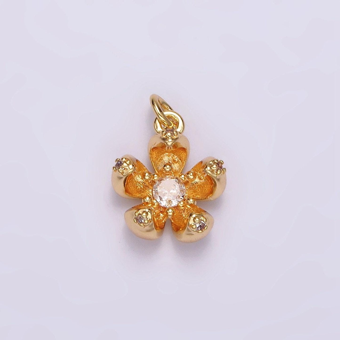 24k gold filled clear, pink cz flower charm | ag547 ag548