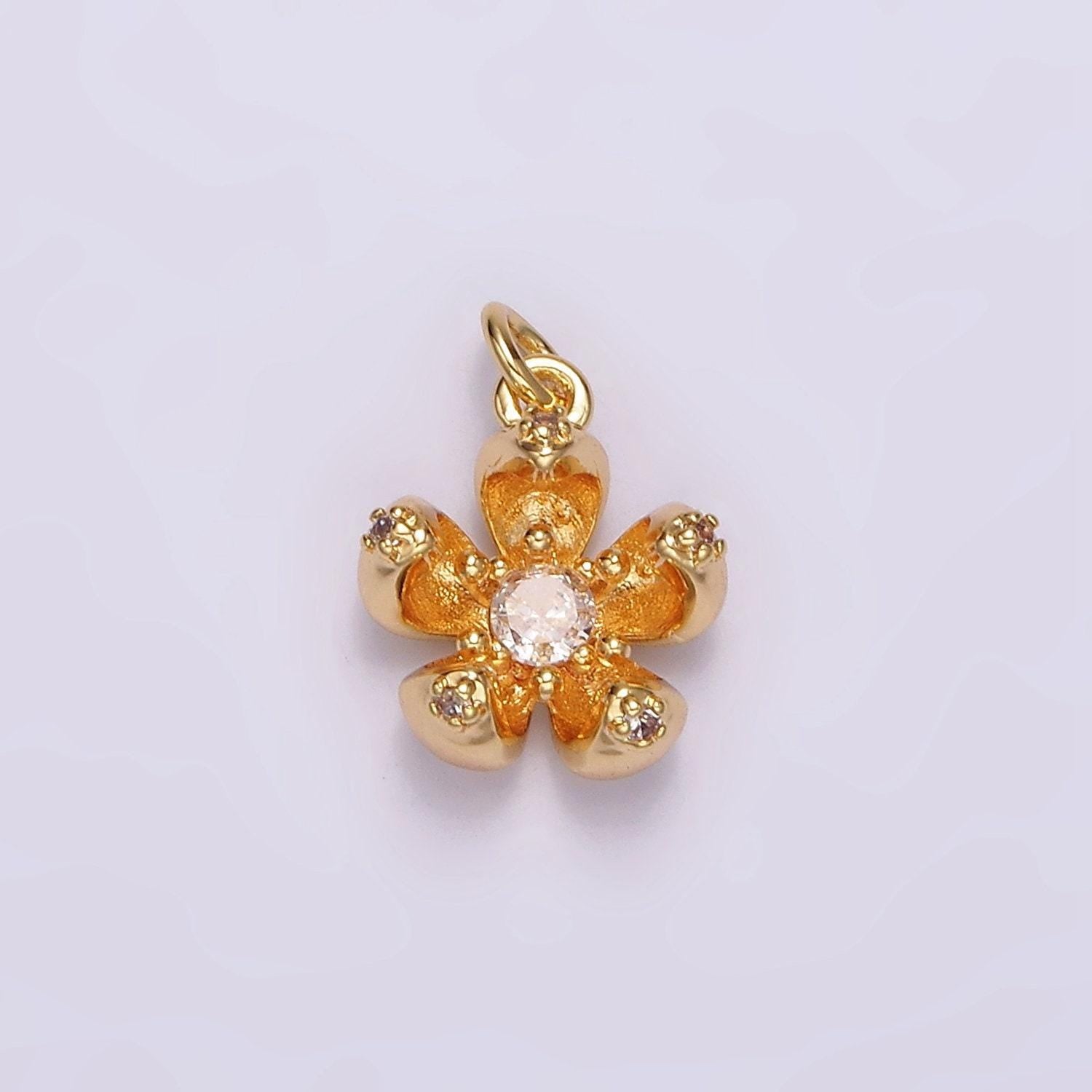 24k gold filled clear, pink cz flower charm | ag547 ag548