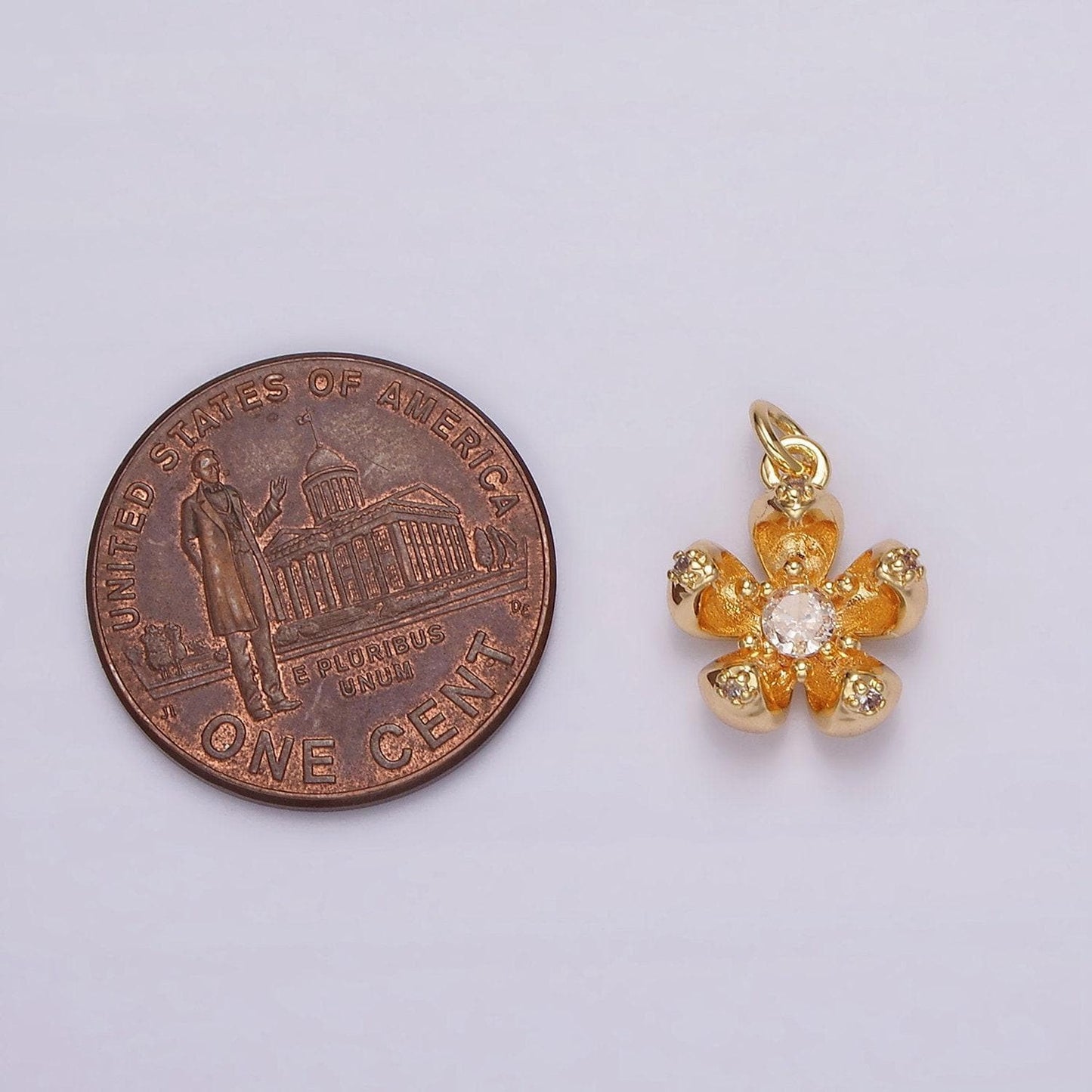 24k gold filled clear, pink cz flower charm | ag547 ag548
