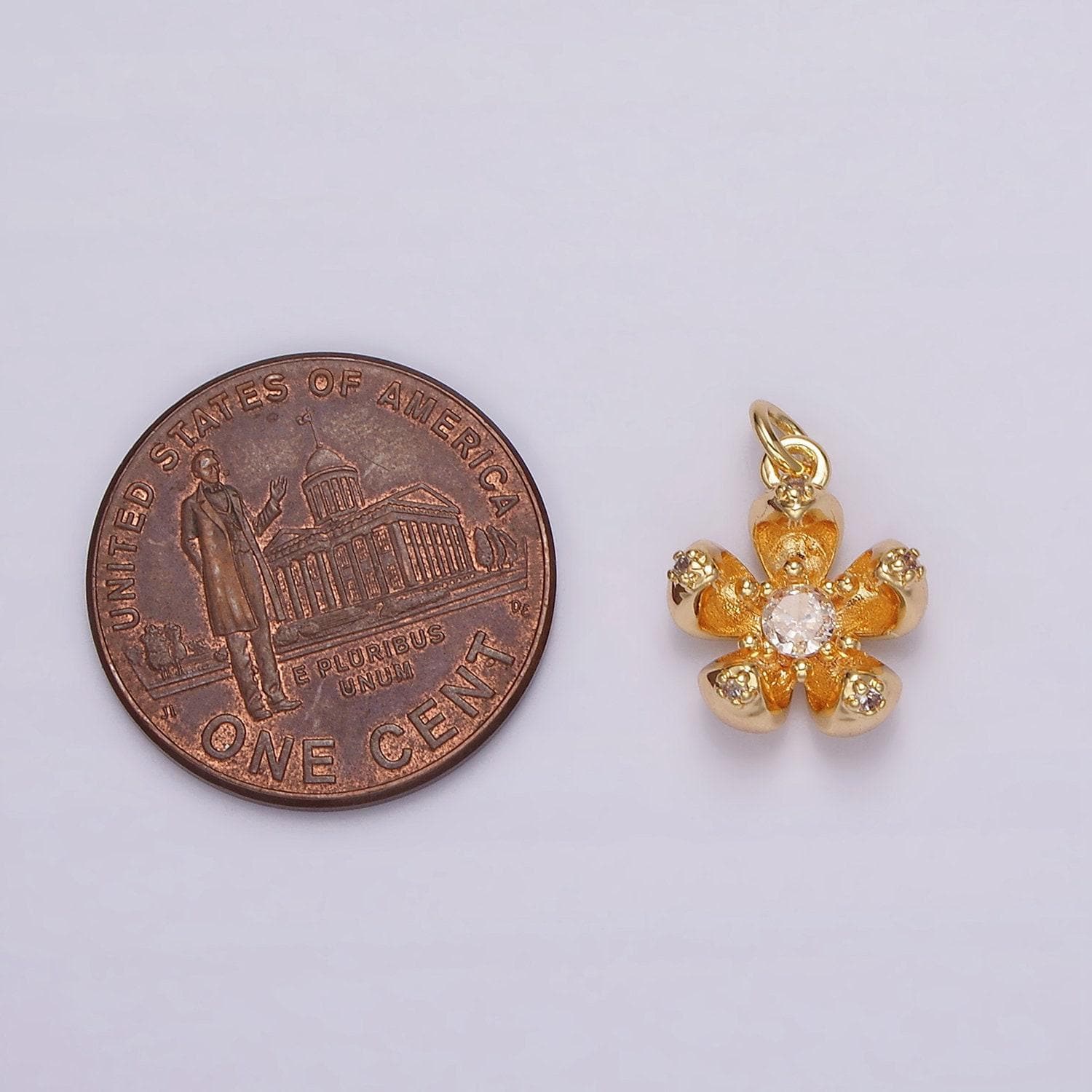 24k gold filled clear, pink cz flower charm | ag547 ag548