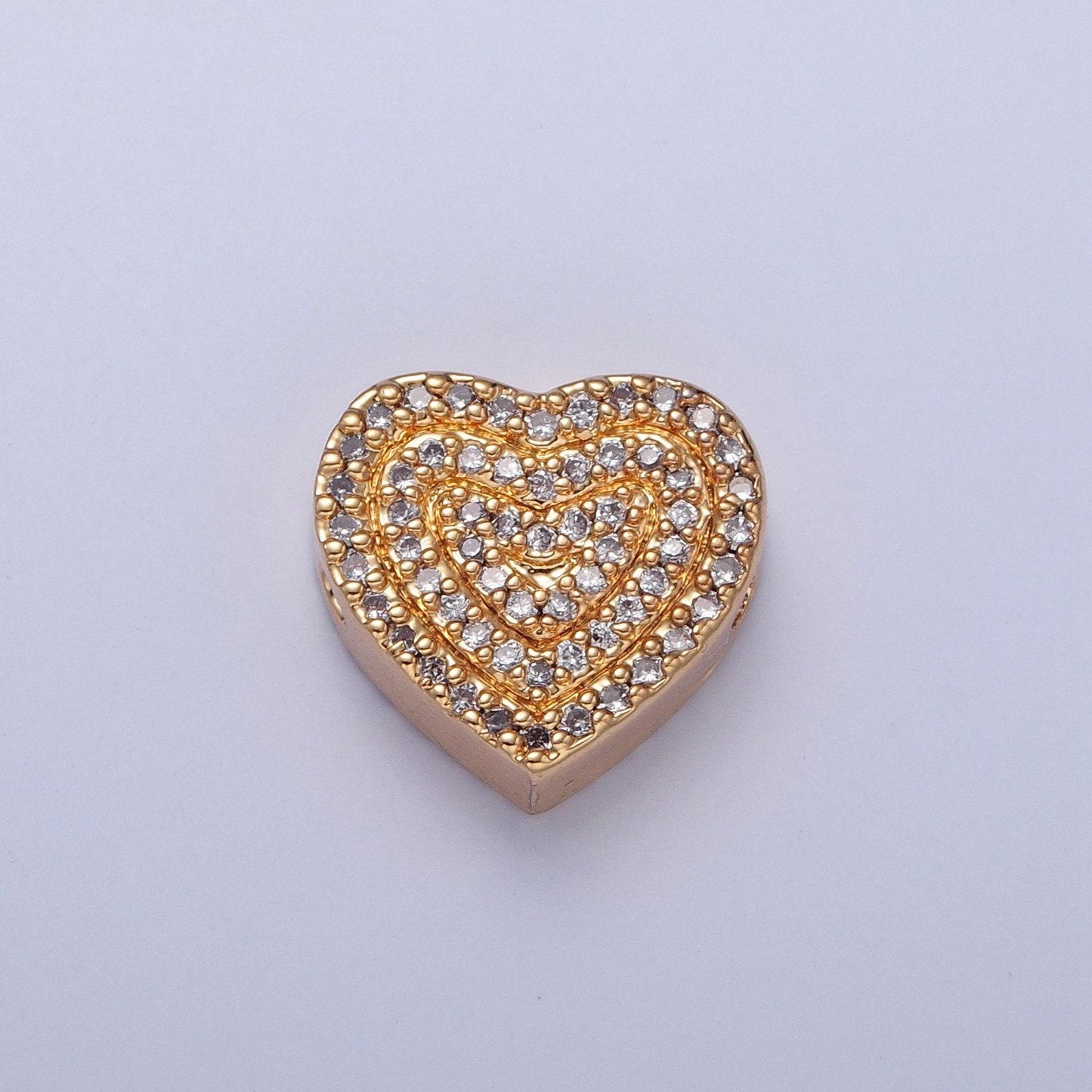 14k gold filled micro pave cubic zirconia heart spacer bead, multicolor cubic zirconia cz valentine love jewelry making component w-898