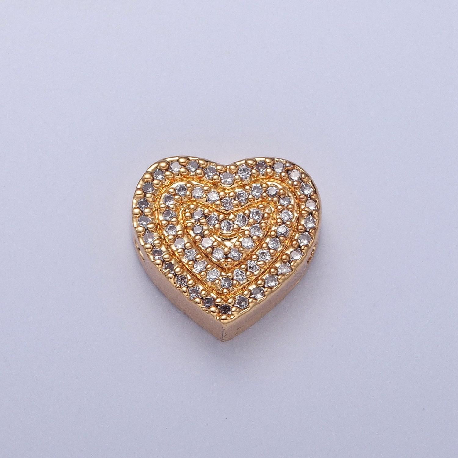 14k gold filled micro pave cubic zirconia heart spacer bead, multicolor cubic zirconia cz valentine love jewelry making component w-898