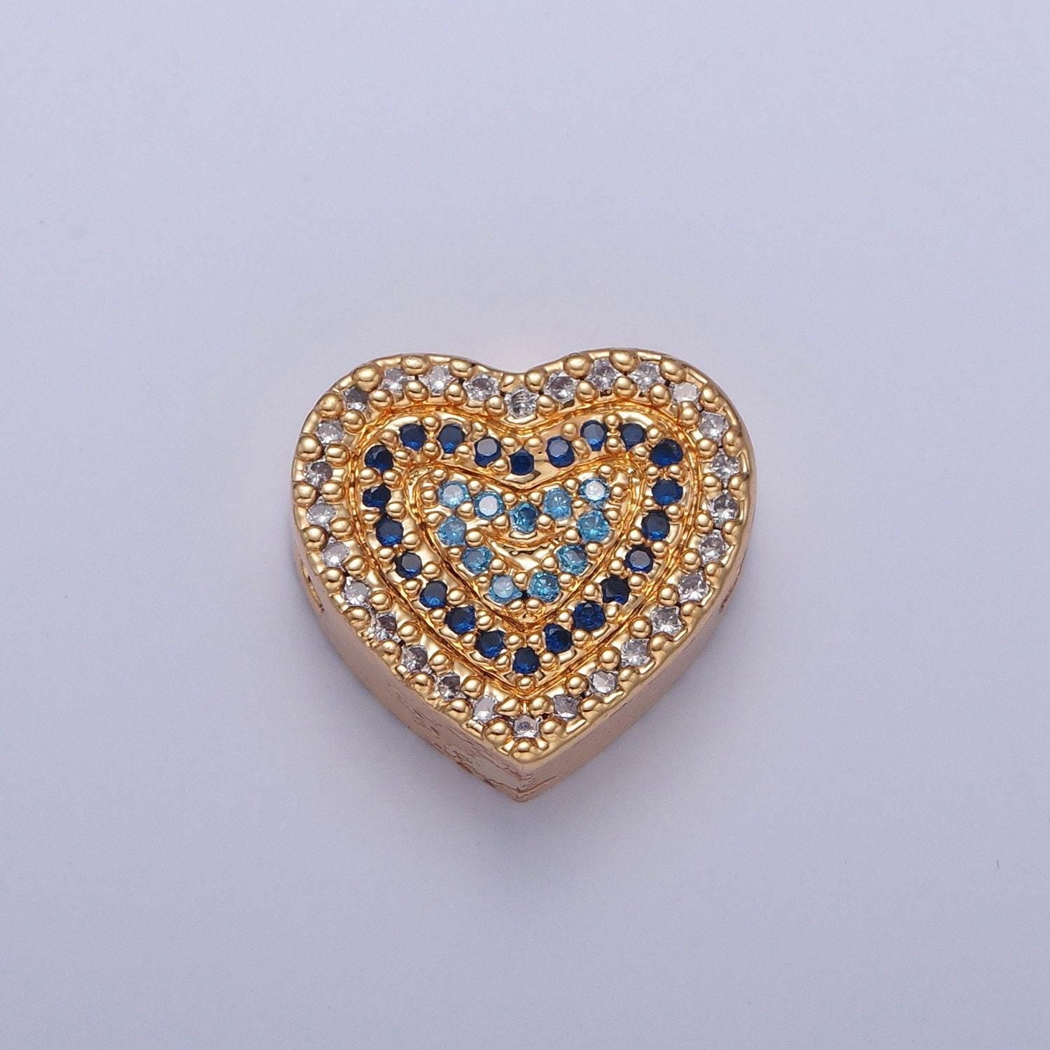 14k gold filled micro pave cubic zirconia heart spacer bead, multicolor cubic zirconia cz valentine love jewelry making component w-898