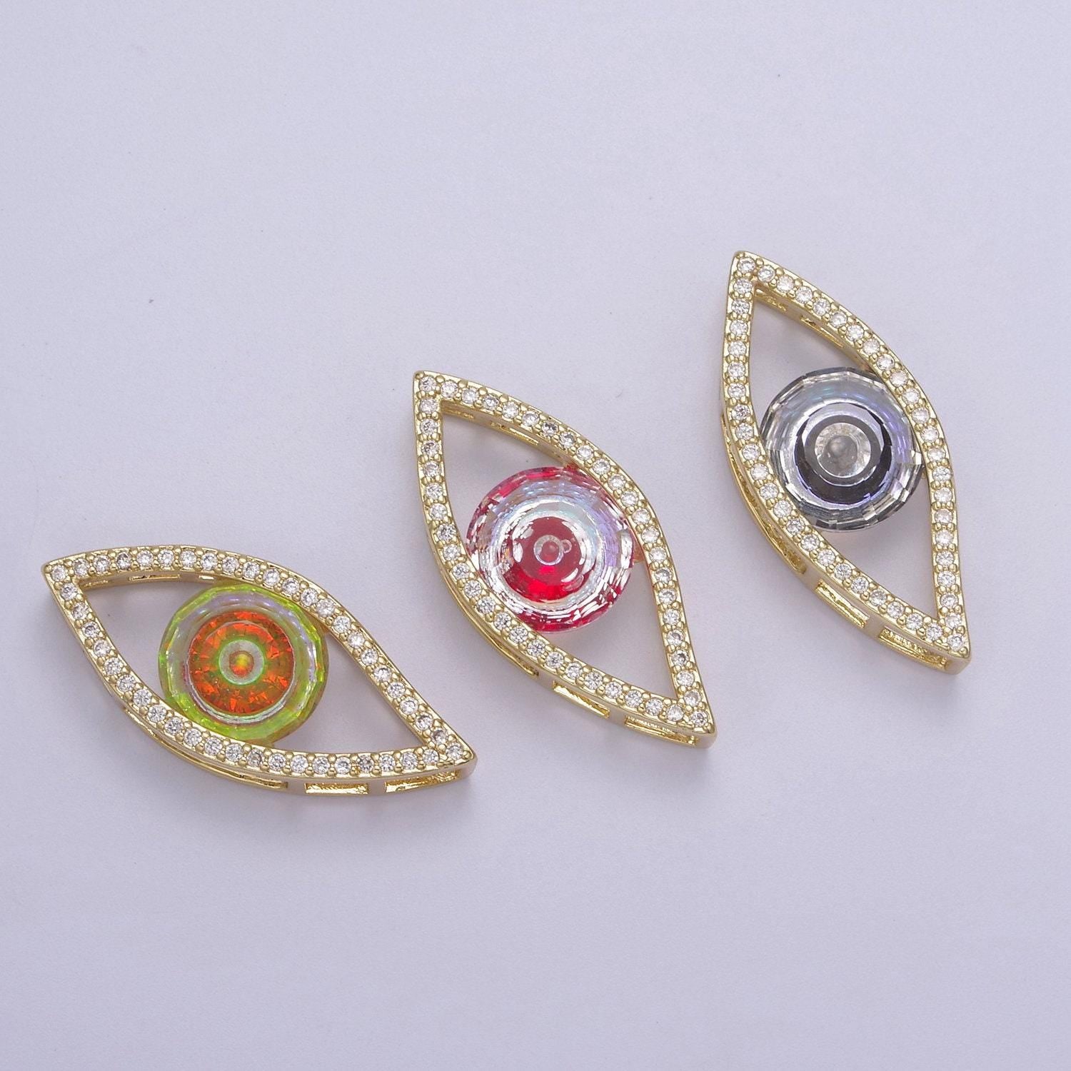 24k gold filled micropave cz evil eye lucky charm protection amulet diy cubic zirconia bracelet charm bead finding connector jewelry making